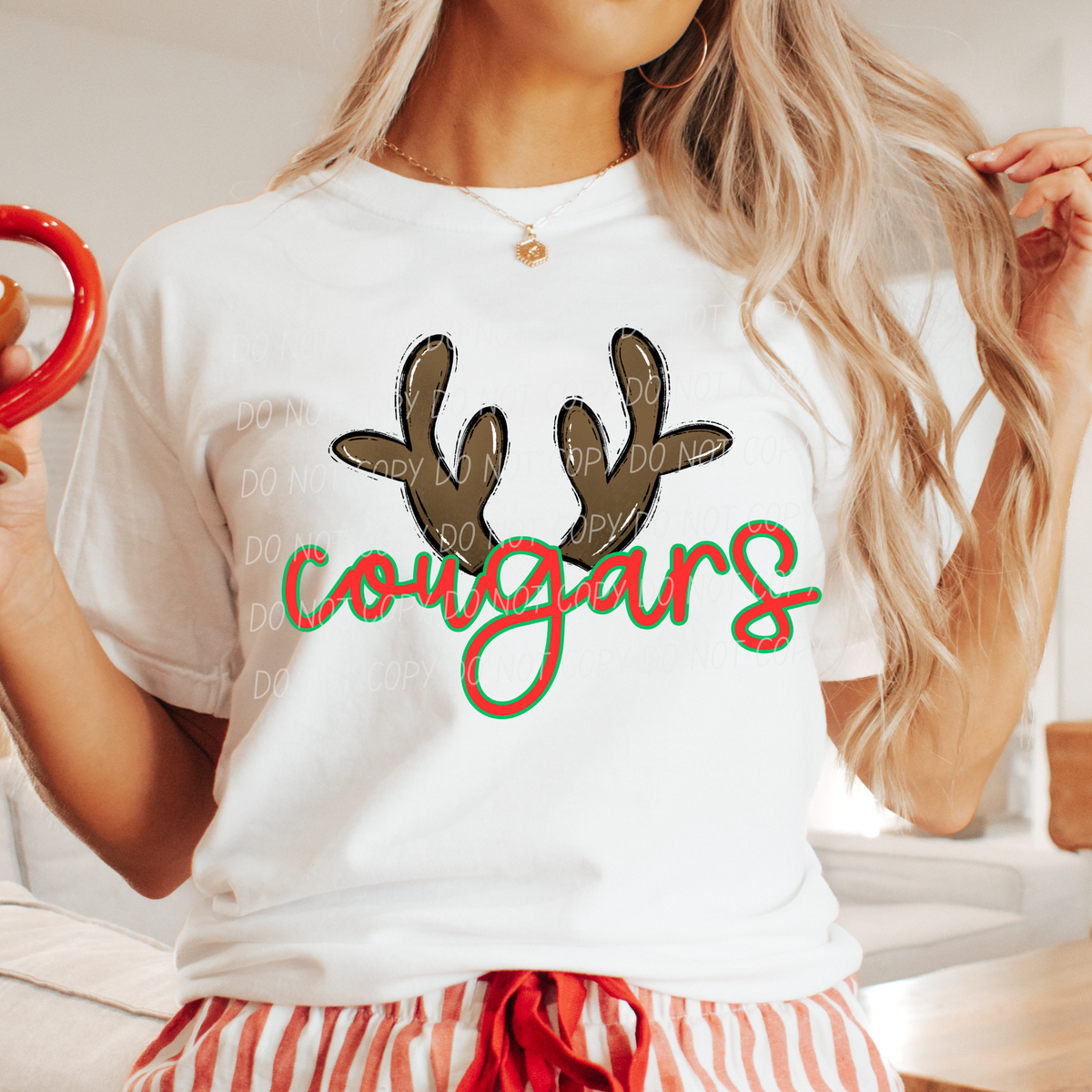 Cougars with reindeer antler (city) DTF Transfer