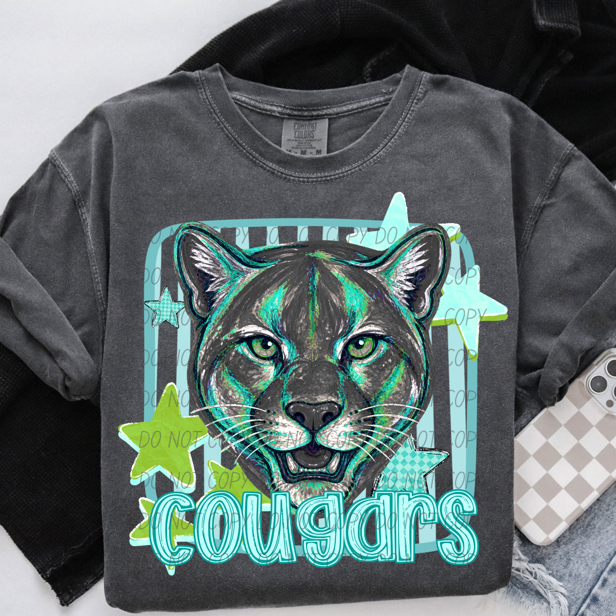 cougars blue stars and stripes blue font (CITY) DTF Transfer