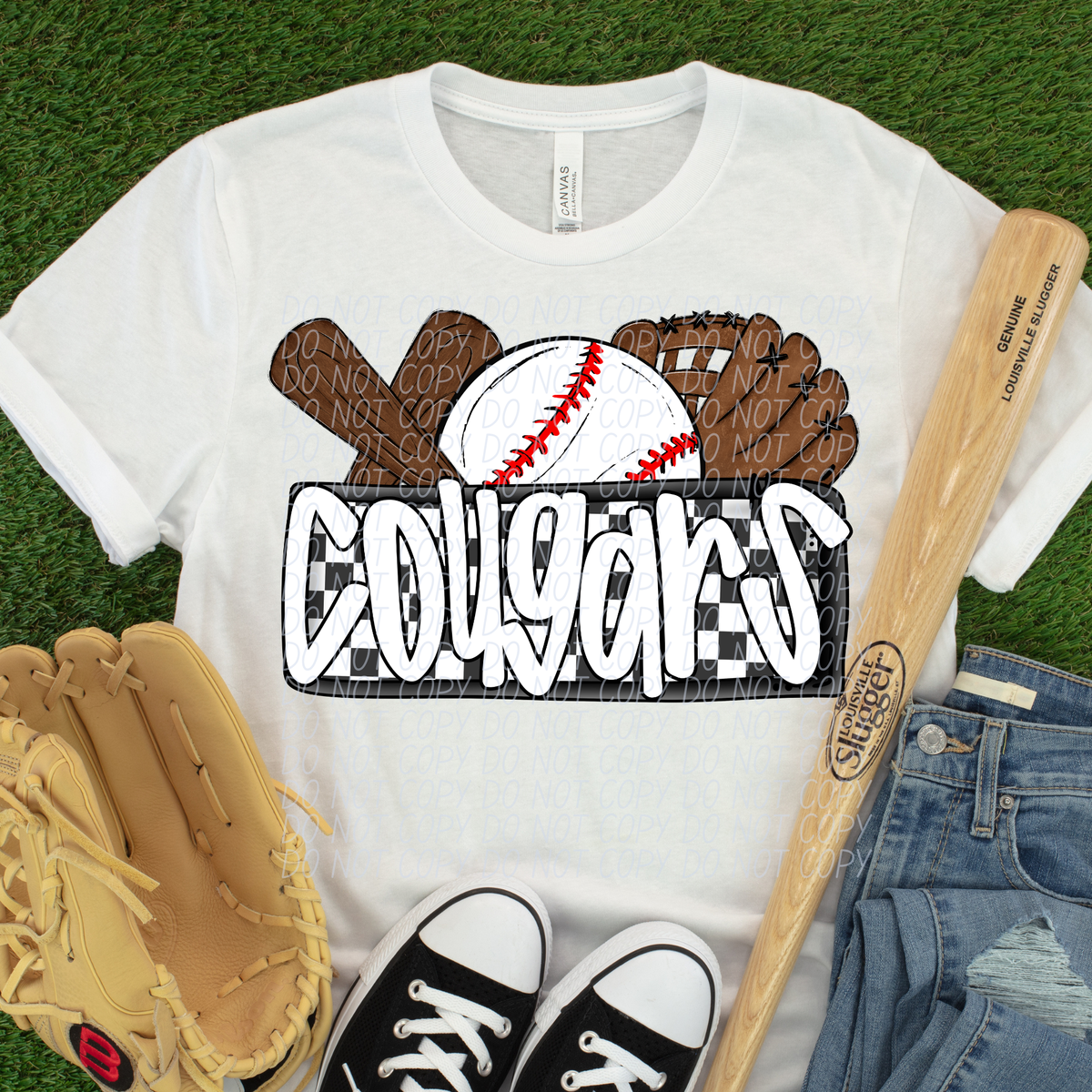 Cougars (Bat, Baseball, Glove, Checkered background) (City)