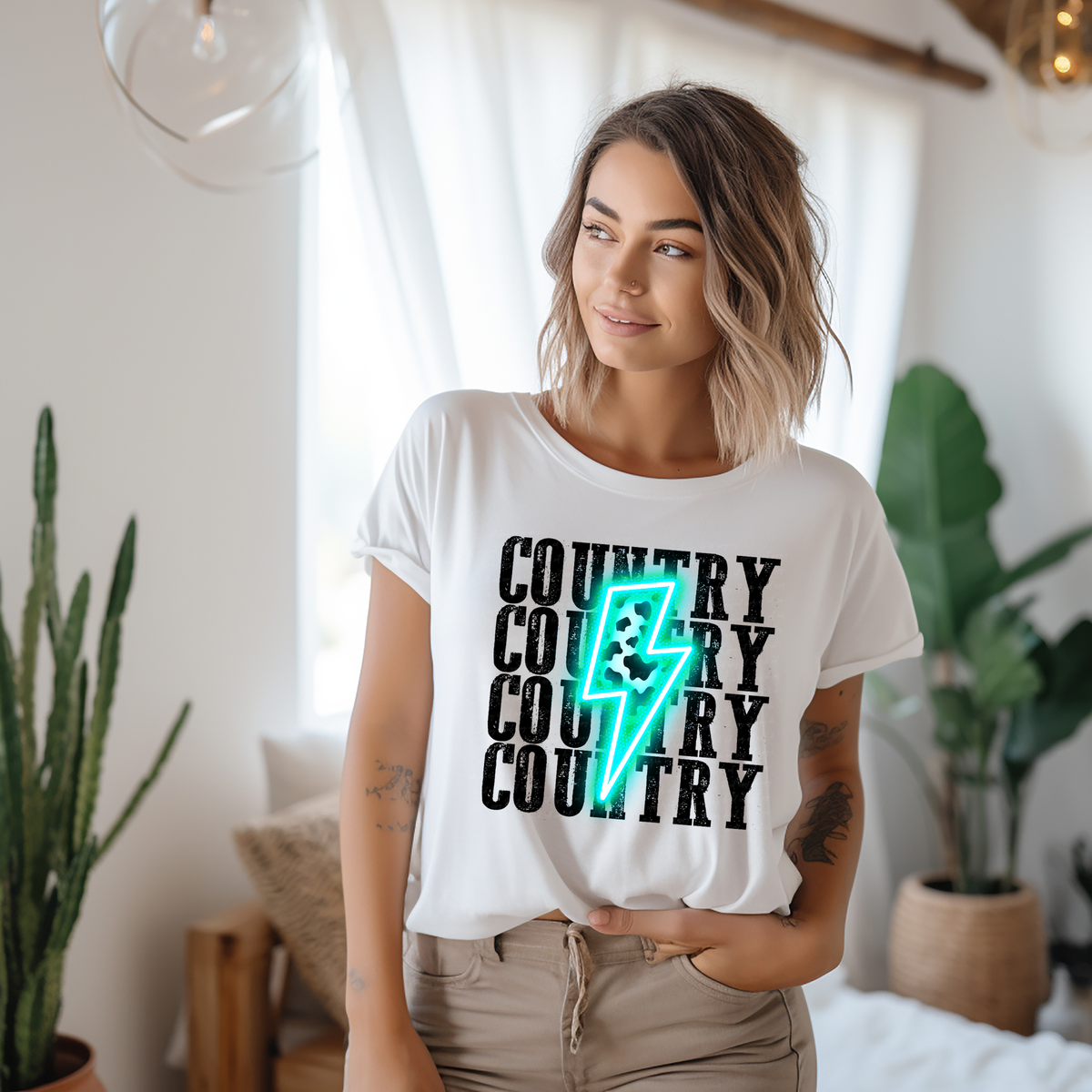 Country Stacked Teal Lightning Bolt 116172 DTF Transfer