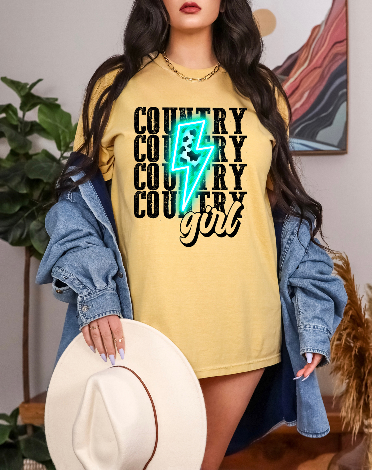 Country Girl Stacked Teal Lightning Bolt 116174 DTF Transfer