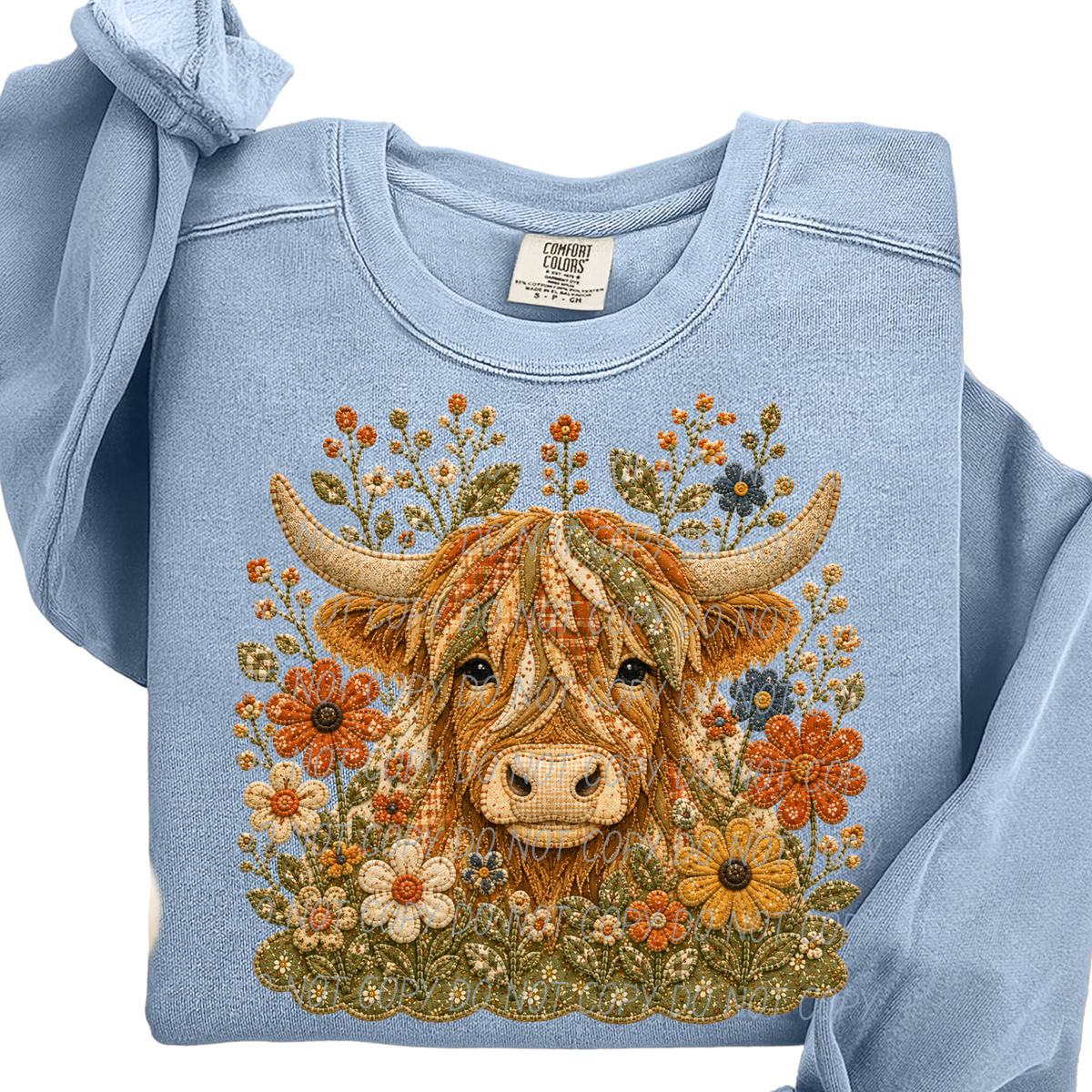 cow and flowers faux embroidery (City) DTF Transfer