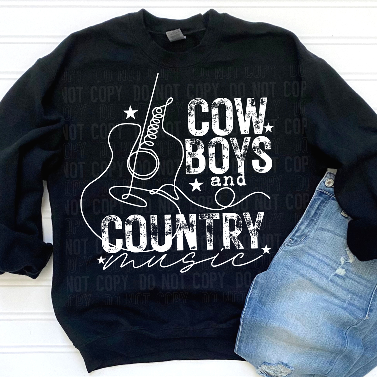 Cowboys and country music WHITE distressed (SBB) DTF Transfer