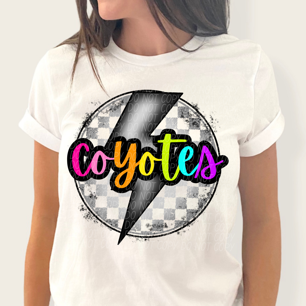 Coyotes BRIGHT COLORS FONT lightning bolt circle CITY DTF transfer