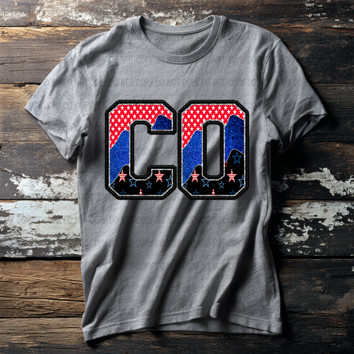 CO (red blue and black filled) (Revel) DTF Transfer