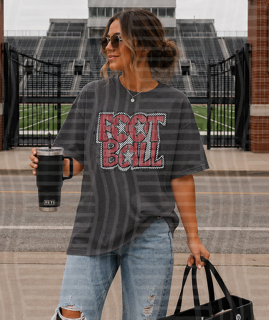 Crimson Preppy Checker Football with Star (Caplinger) DTF Transfers
