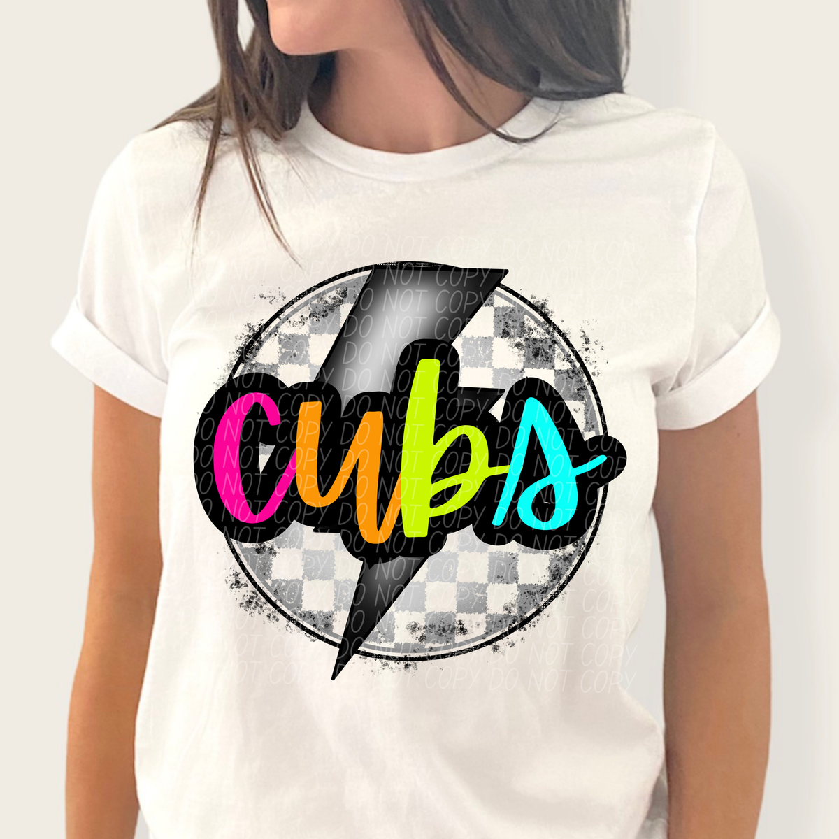 Cubs BRIGHT COLORS FONT lightning bolt circle CITY DTF transfer