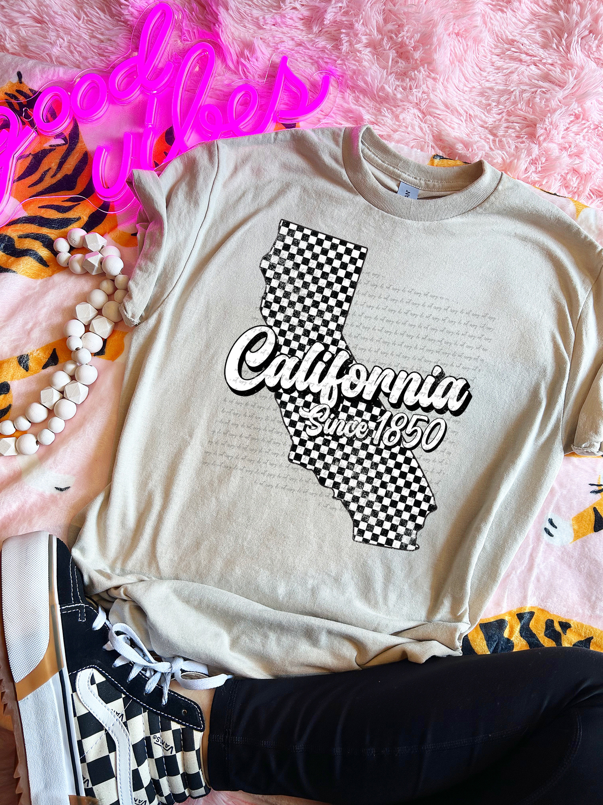 California Since 1850 Checkered Grunge 66720 DTF transfer