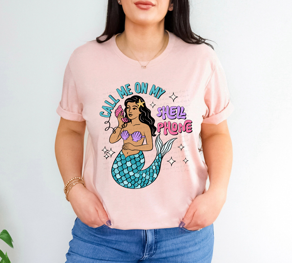 Call Me On My Shell Phone Mermaid Tan Skin 111751 DTF transfer