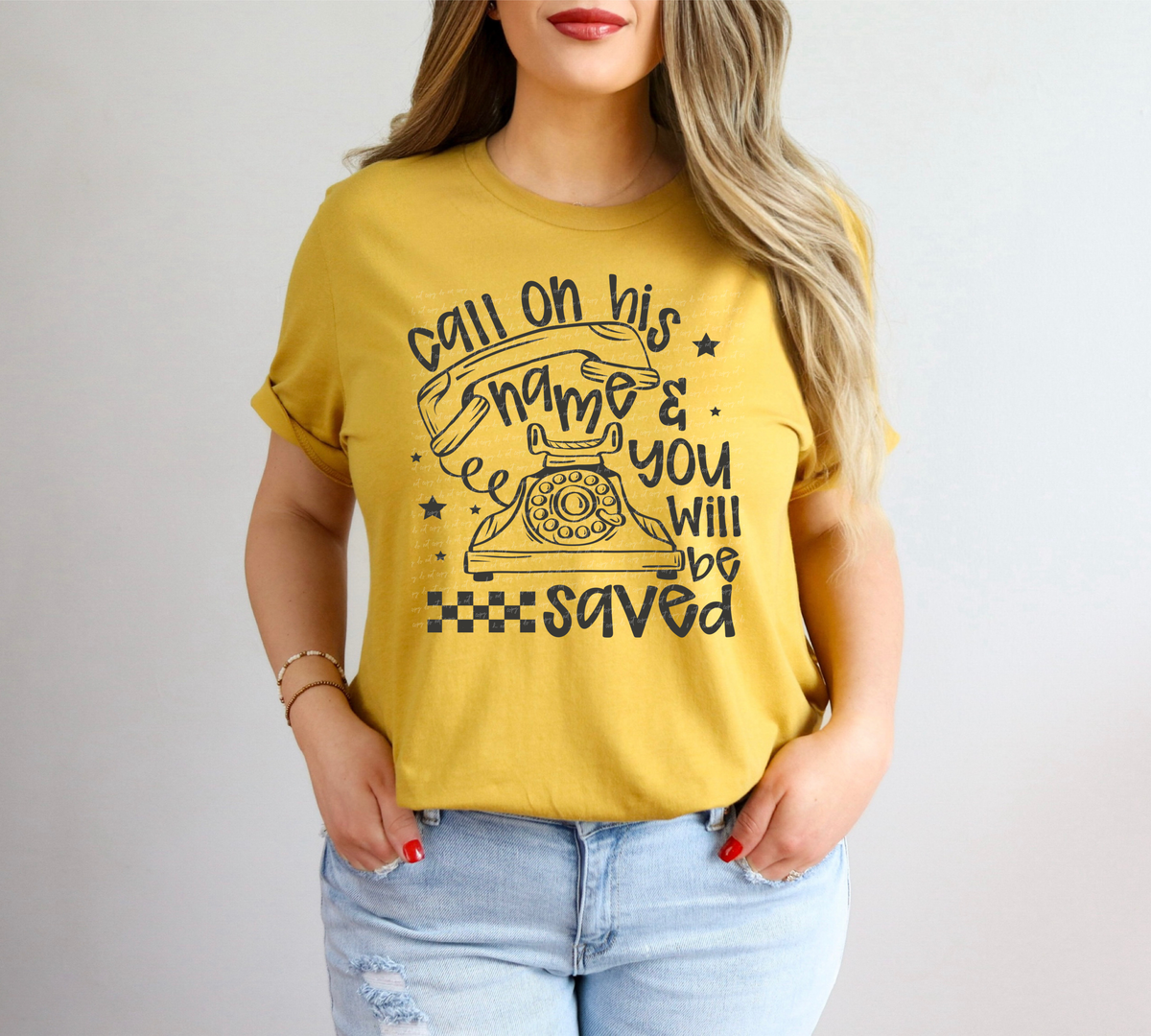 Call On His Name And You Will Be Saved Grey 86554 DTF Transfer