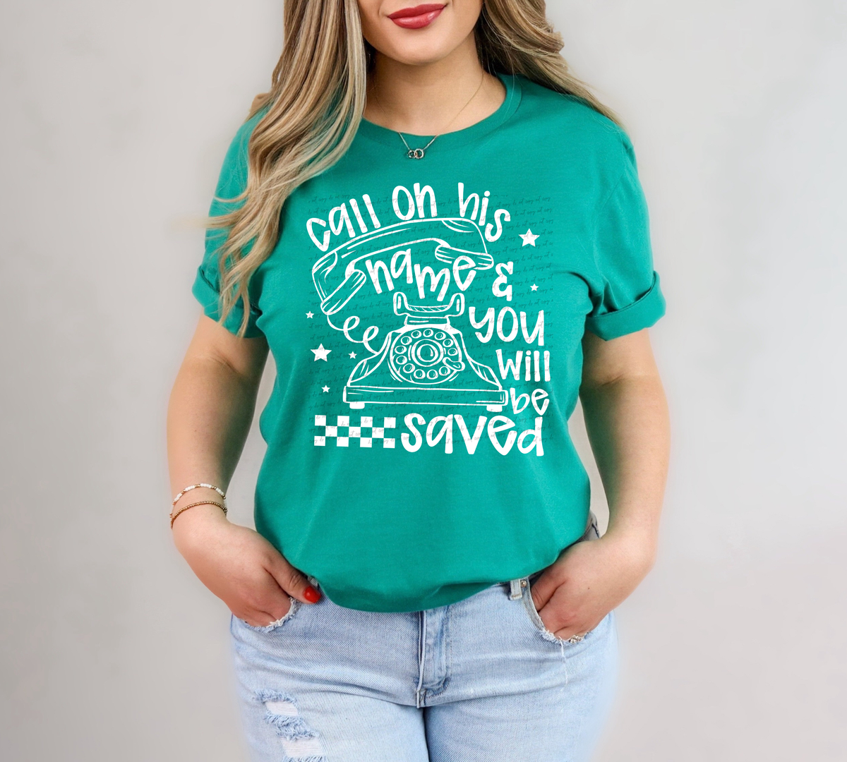 Call On His Name And You Will Be Saved White 86667 DTF Transfer