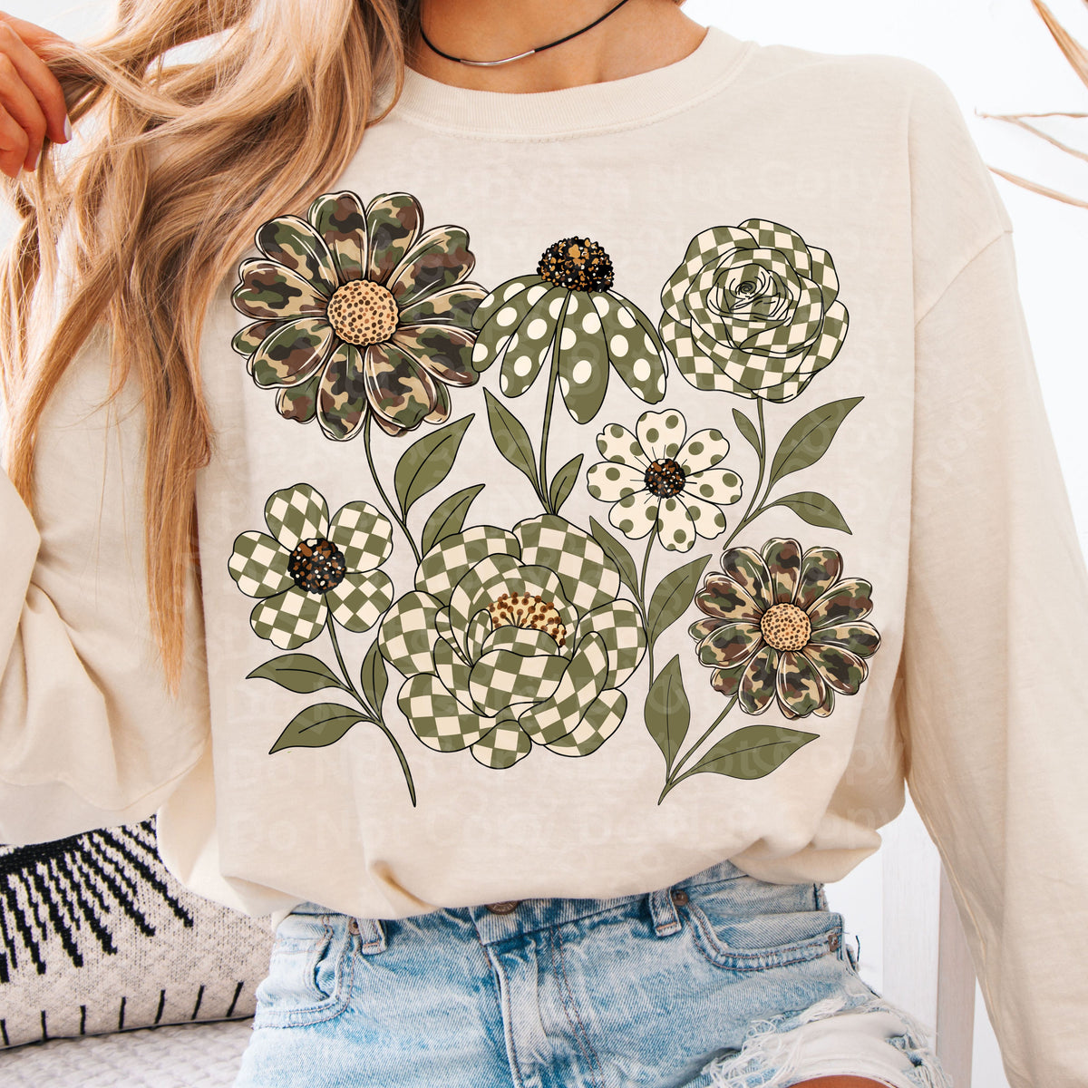 Camo flowers collage (Irene) DTF Transfer