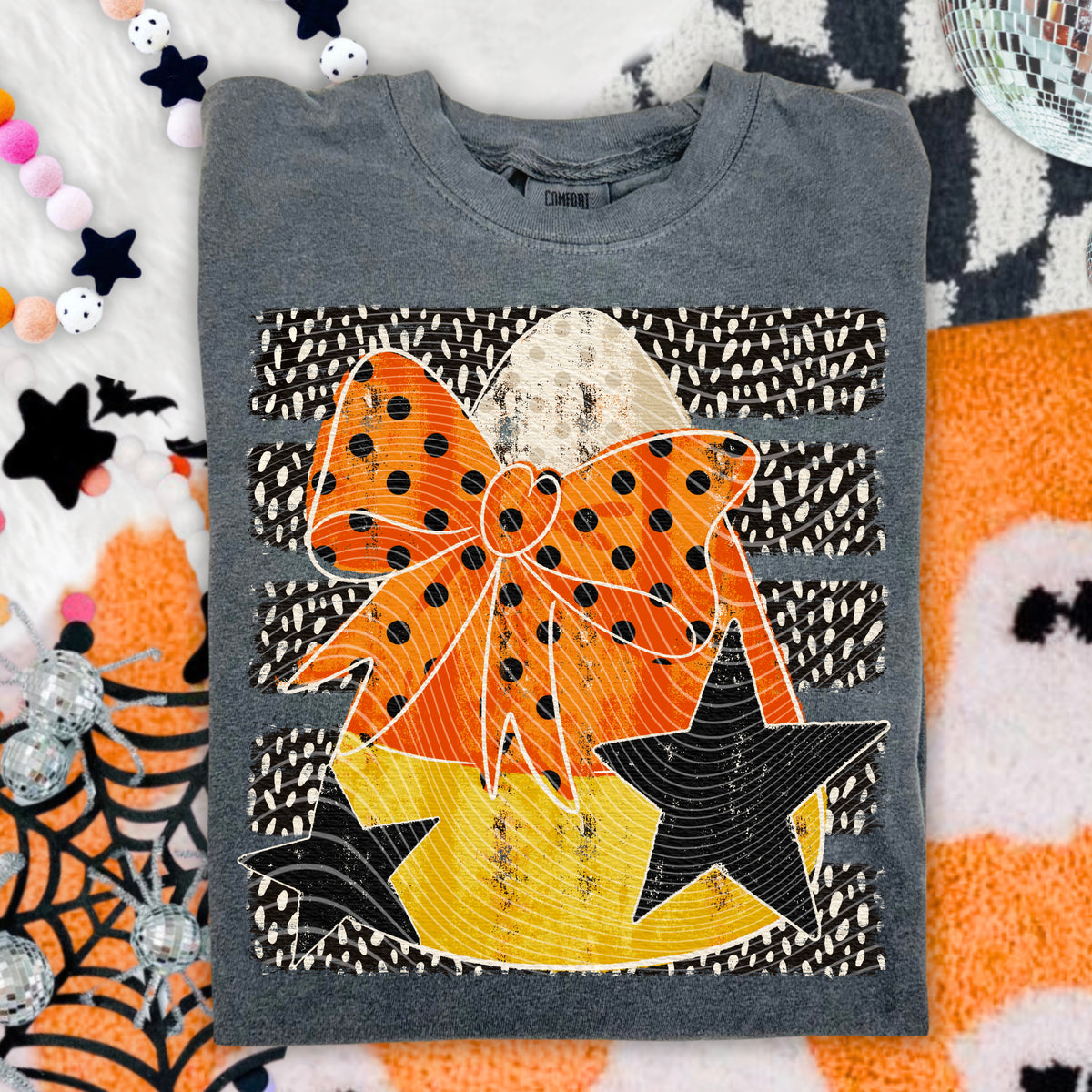Candy corn orange bow black stars (AG) DTF transfer