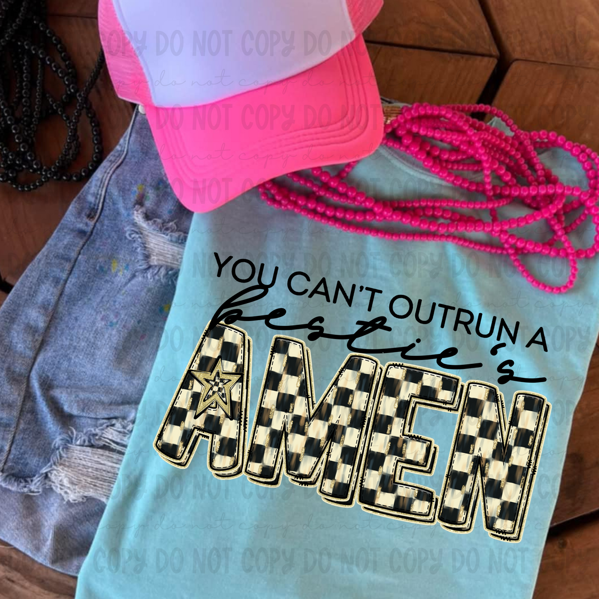 You can't outrun a bestie's AMEN (Revel) DTF transfer