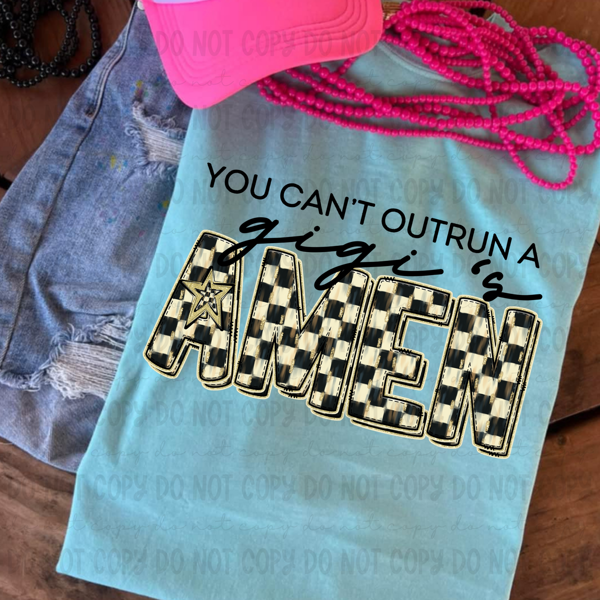 You can't outrun a GiGi's AMEN (Revel) DTF transfer