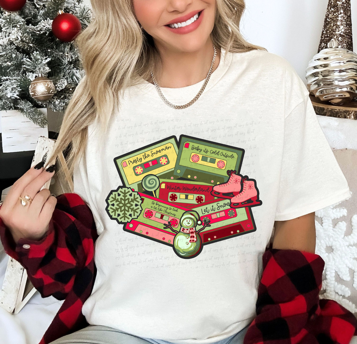 Cassette Tape Christmas Frosty Baby It's Cold Outside Snowman Green Red 114908 DTF transfer