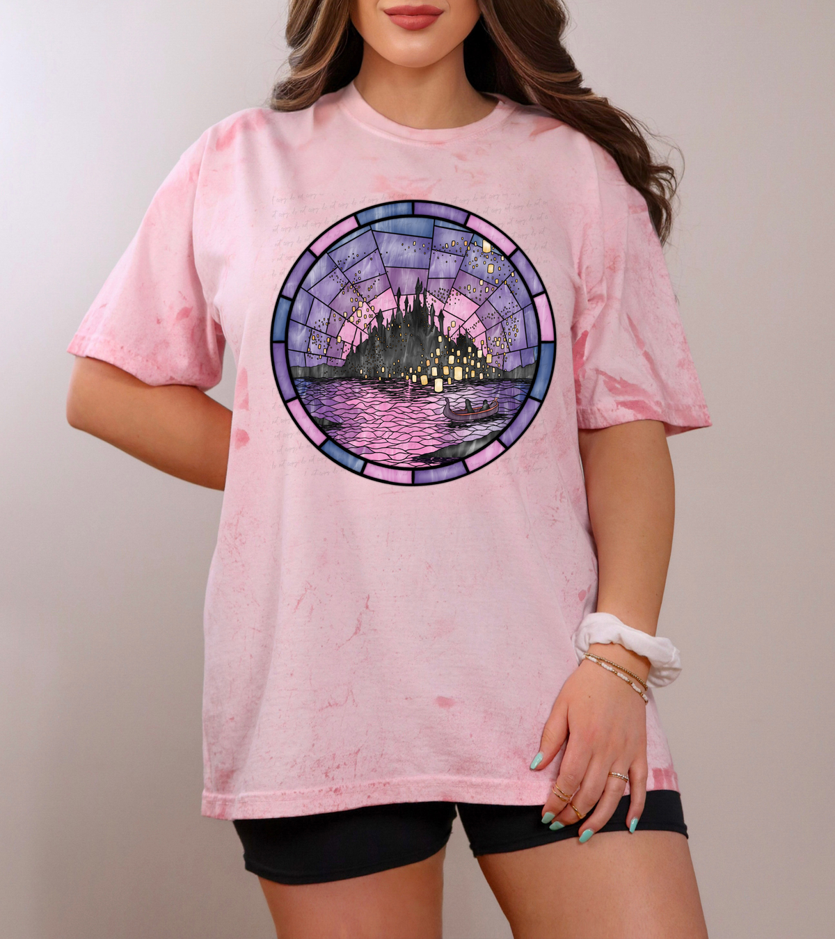 Castle and Lantern Pink Stained Glass Circle 115546 DTF transfer