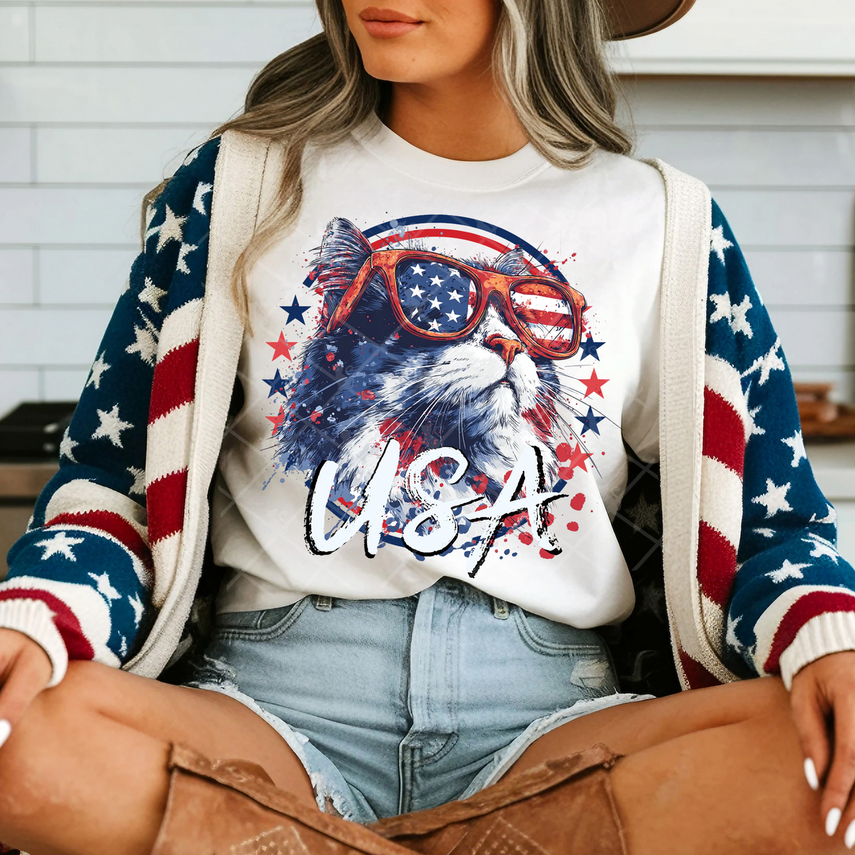 Cat patriotic circle (TTD) DTF Transfer