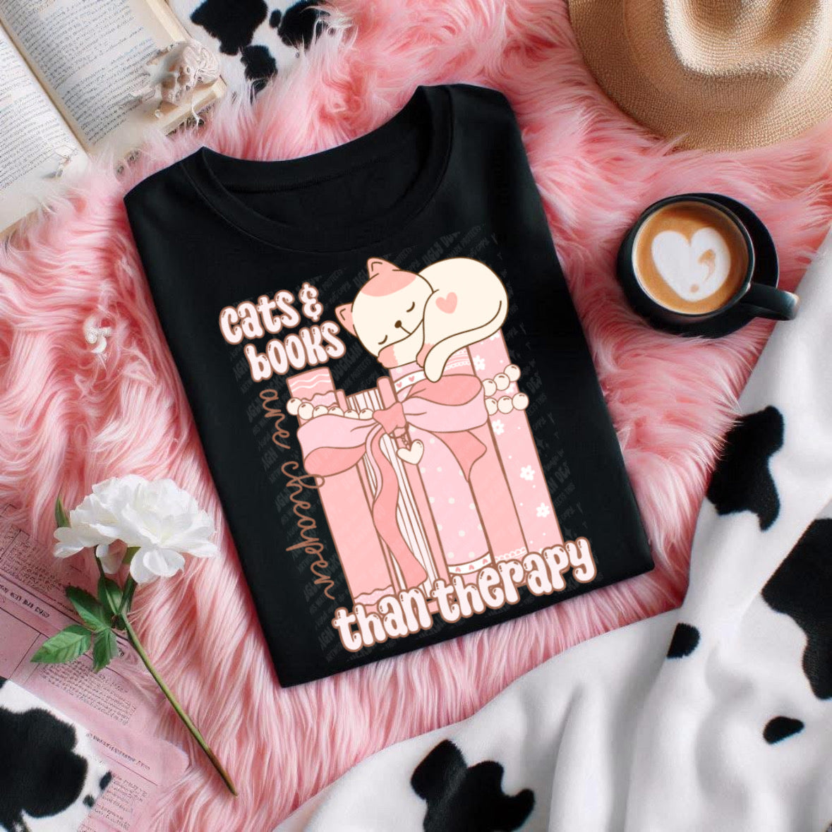 Cats and Books are cheaper than therapy (UDD) DTF transfer