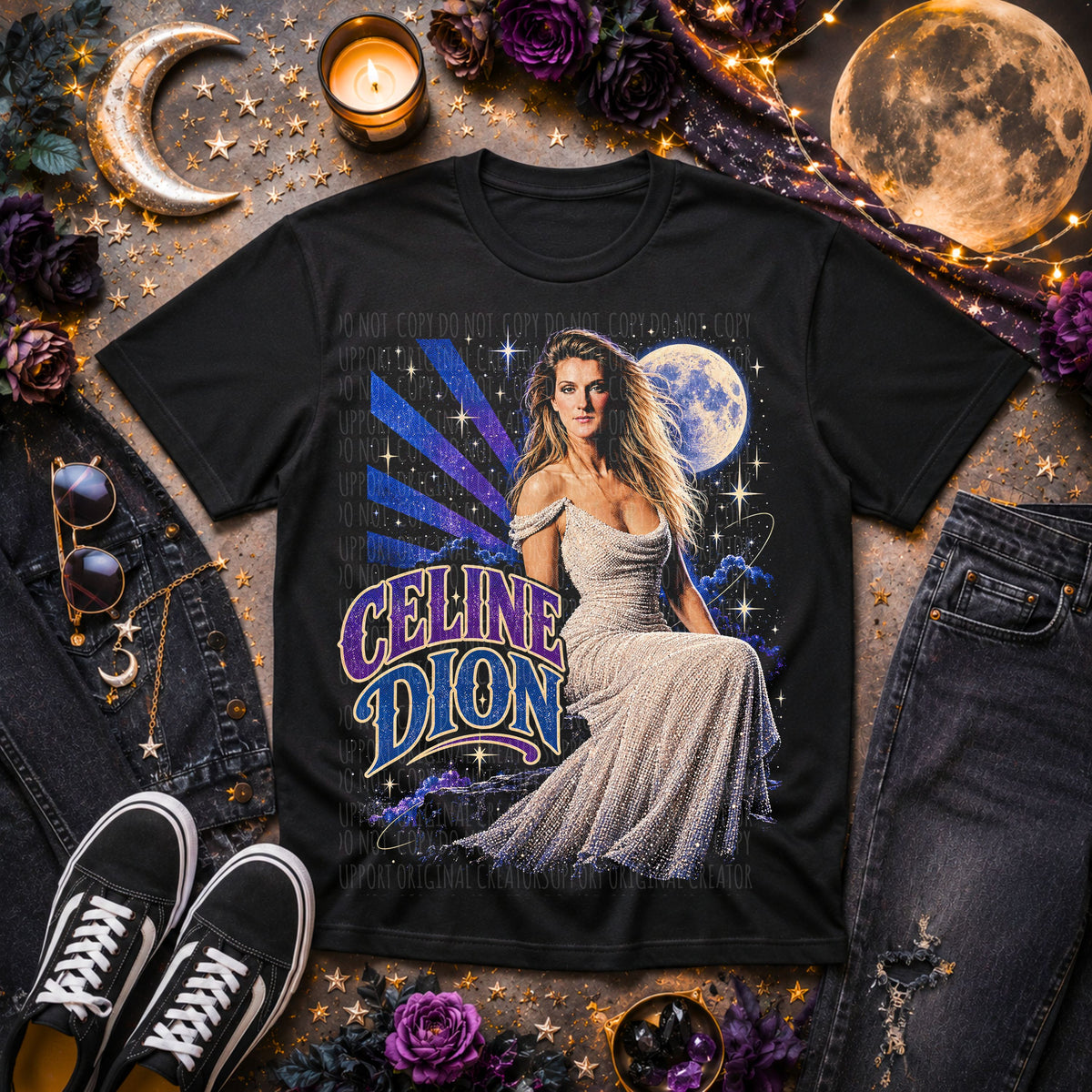 CD sitting with moon behind her(Starlight) DTF Transfer