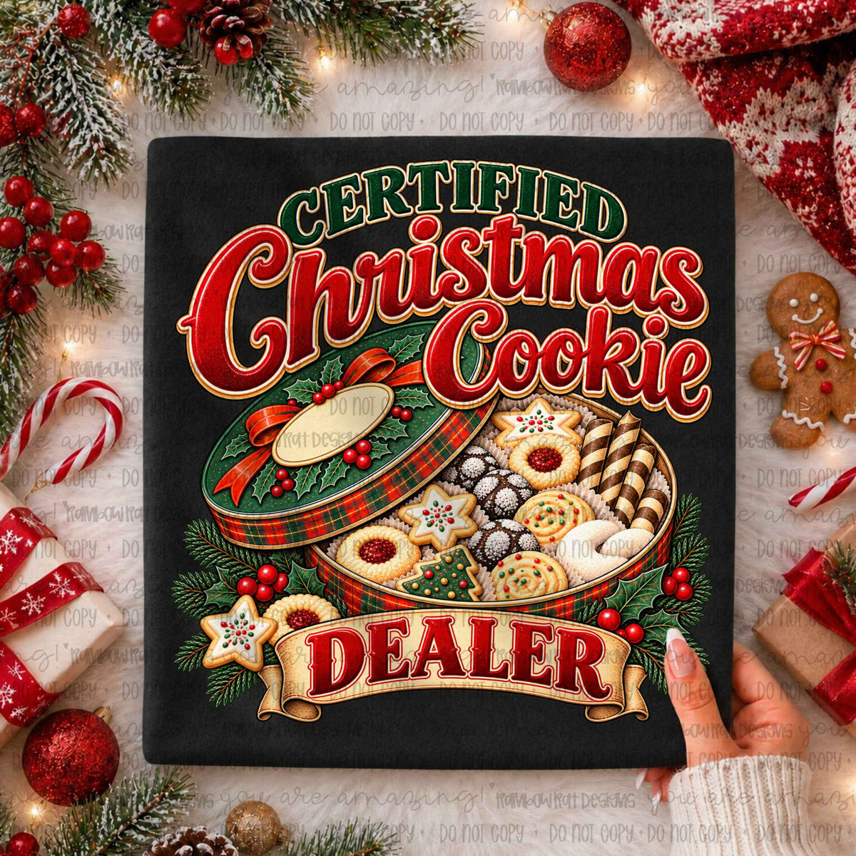 Certified Christmas Cookie Dealer- Vintage Tin with Cookies (RRD) DTF Transfer