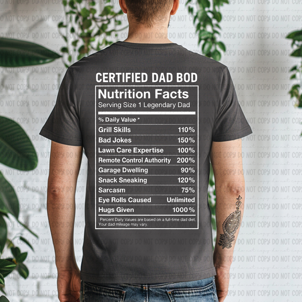 Certified Dad Bod Nutrition Facts WHITE (Revel) 102755 DTF transfer