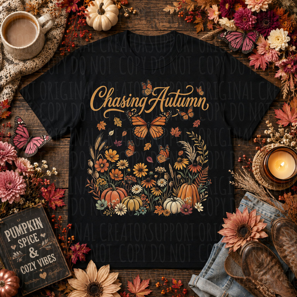 Chasing autumn with flowers and butterflies (SDD) DTF Transfer