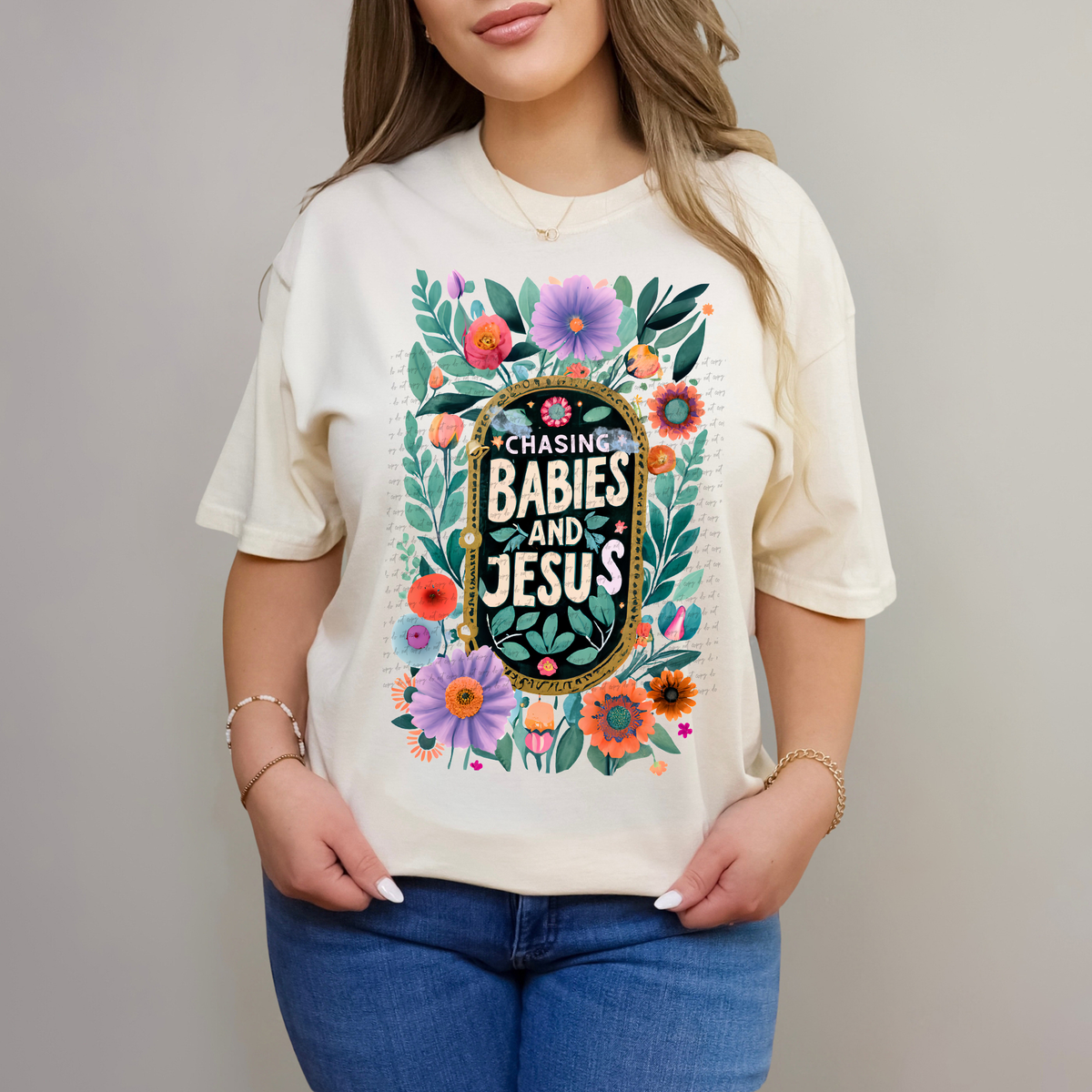 Chasing Babies and Jesus Floral 81275 DTF Transfer