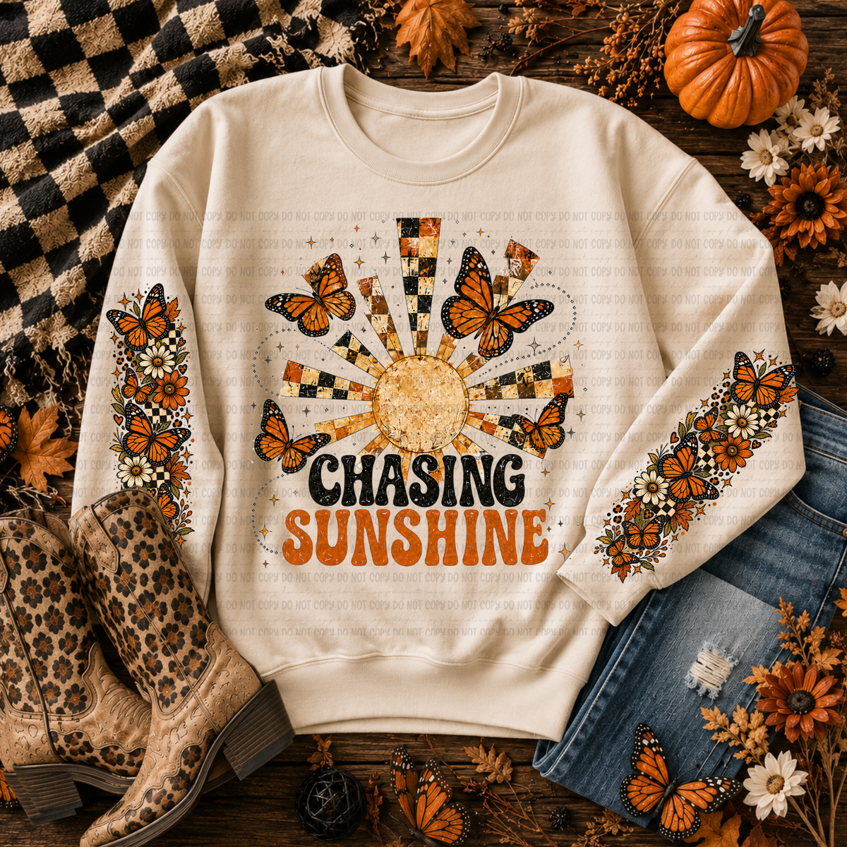 Chasing sunshine with butterflies (FRONT ONLY) (Revel) DTF Transfer