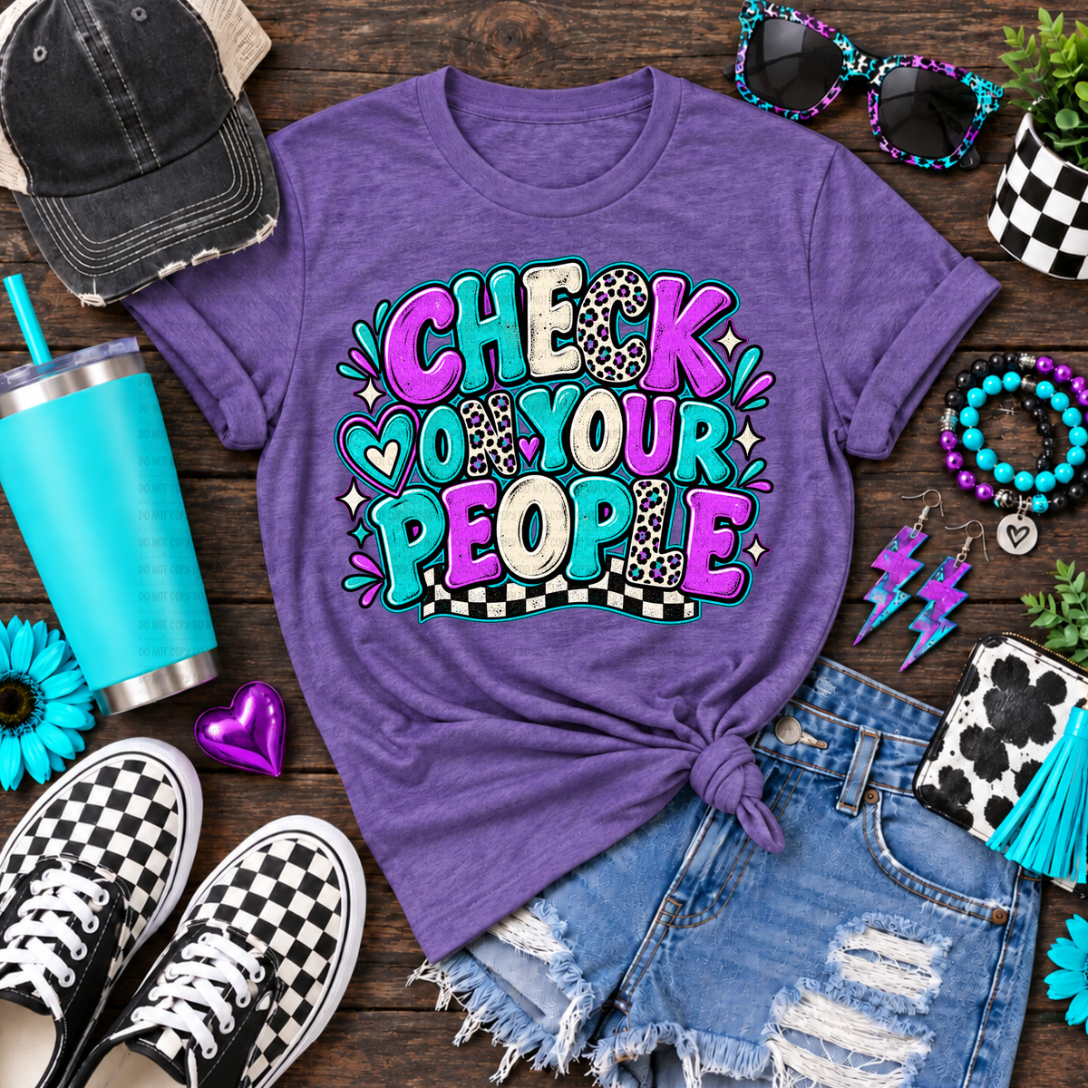 Check on your people purple and teal leopard (Revel) DTF Transfer