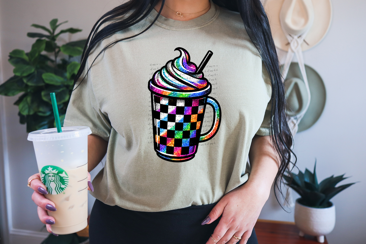 Checkered Coffee Drink 51711 DTF transfer