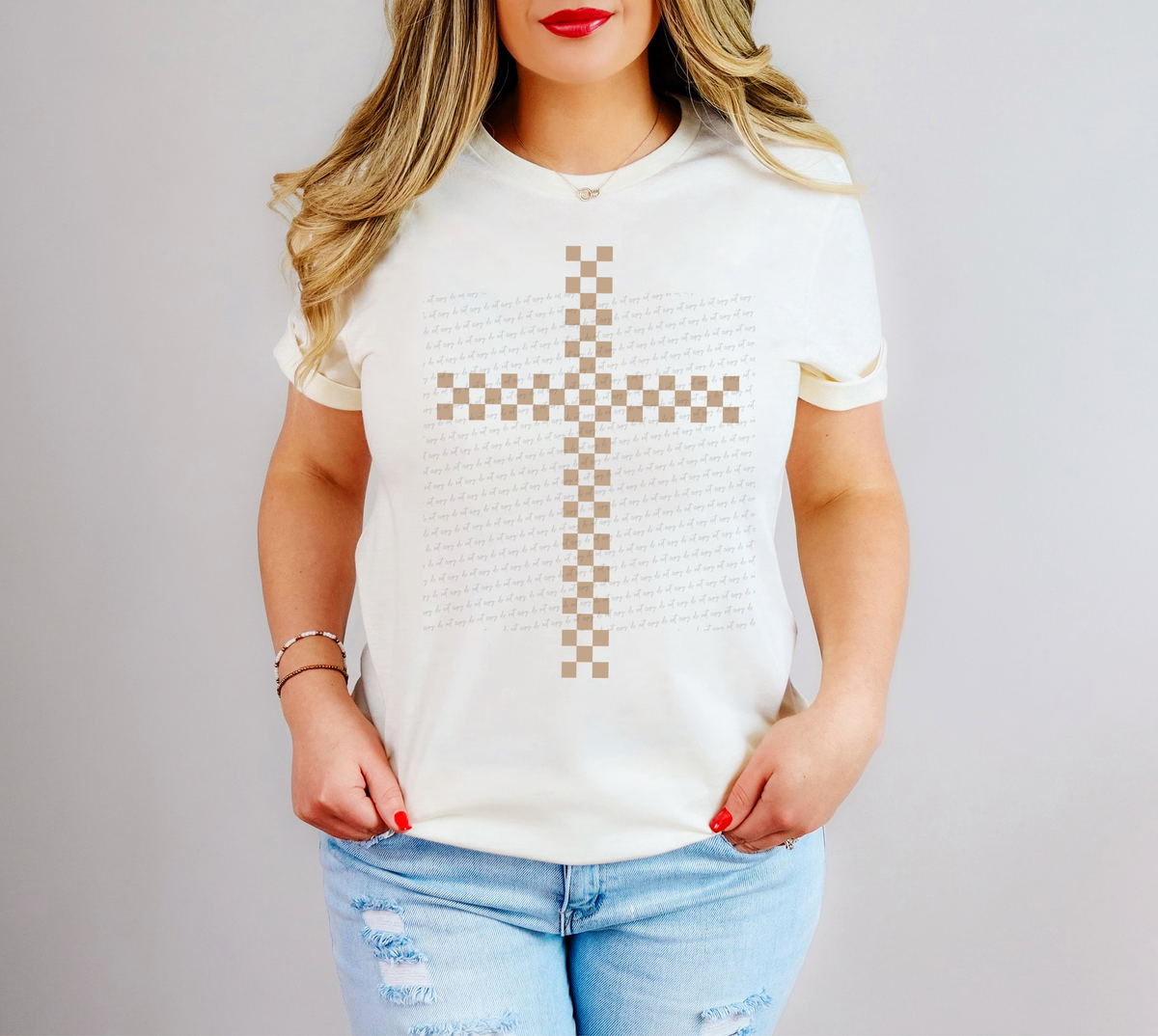 Checkered Cross Tan 86669 DTF Transfer