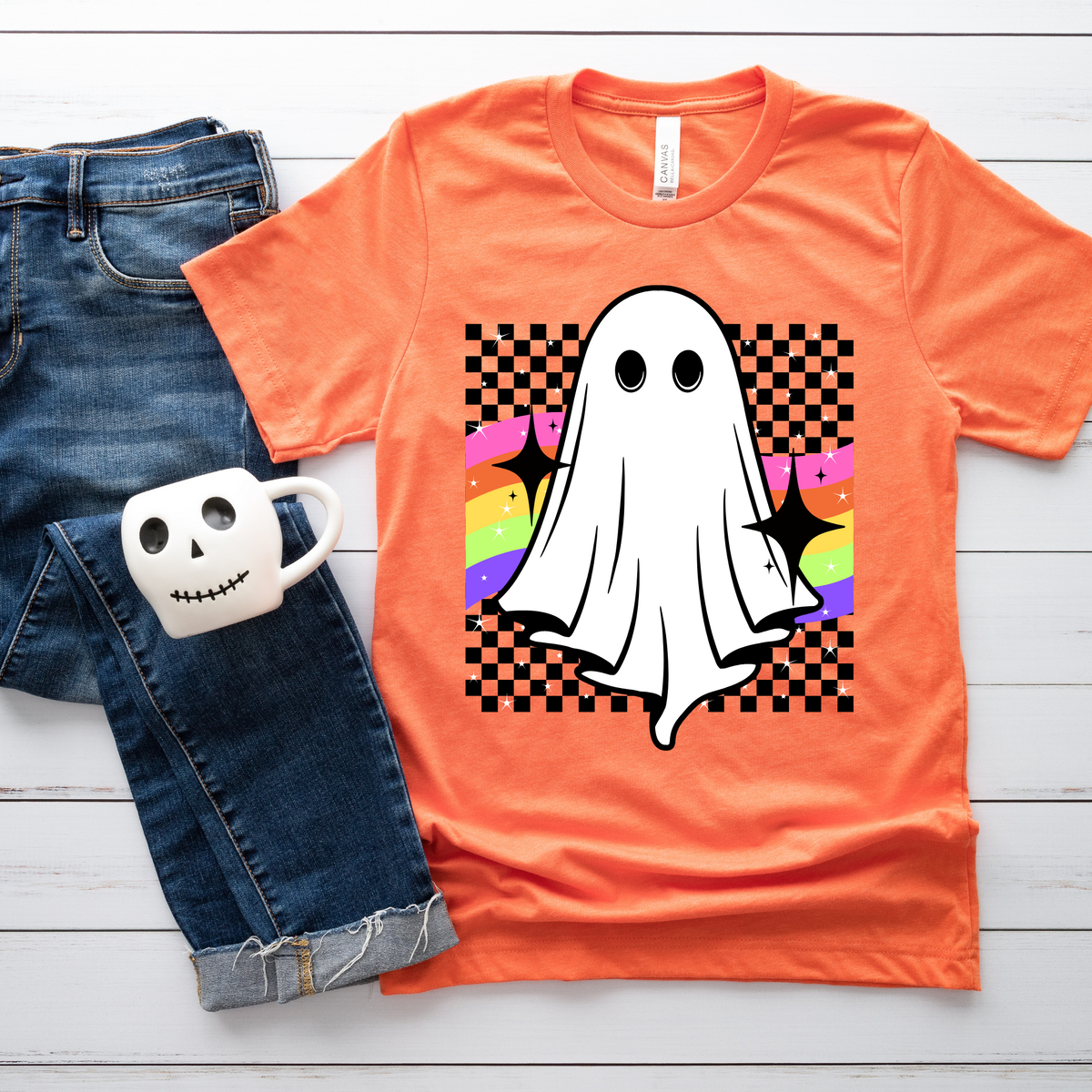 Ghost with checkered background 10153 DTF TRANSFERS