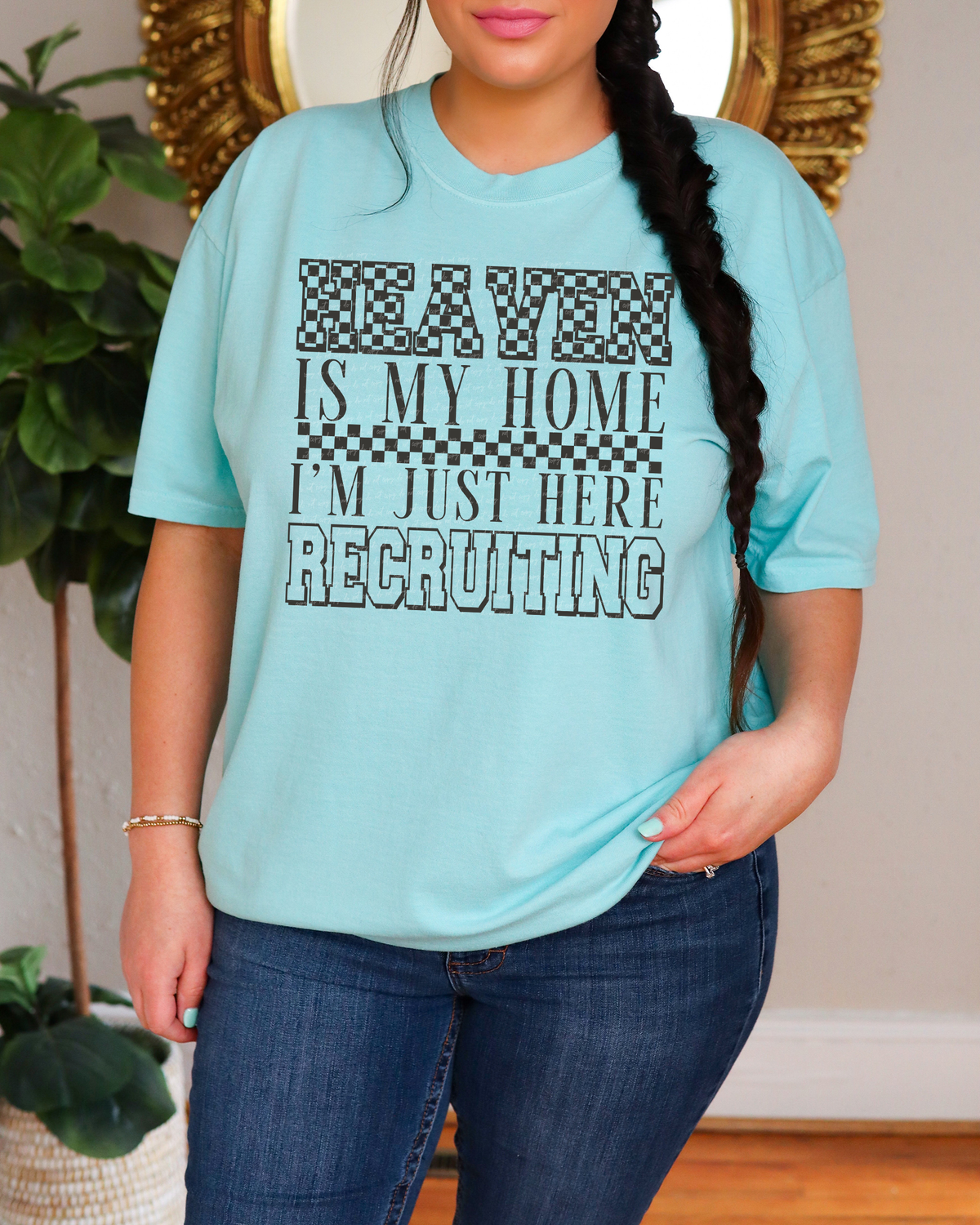 Checkered Heaven Is My Home I'm Just Here Recruiting Grey 86296 DTF Transfer