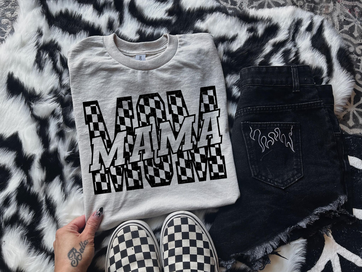 Checkered Mom Mama Varsity Font Black 86298 DTF Transfer