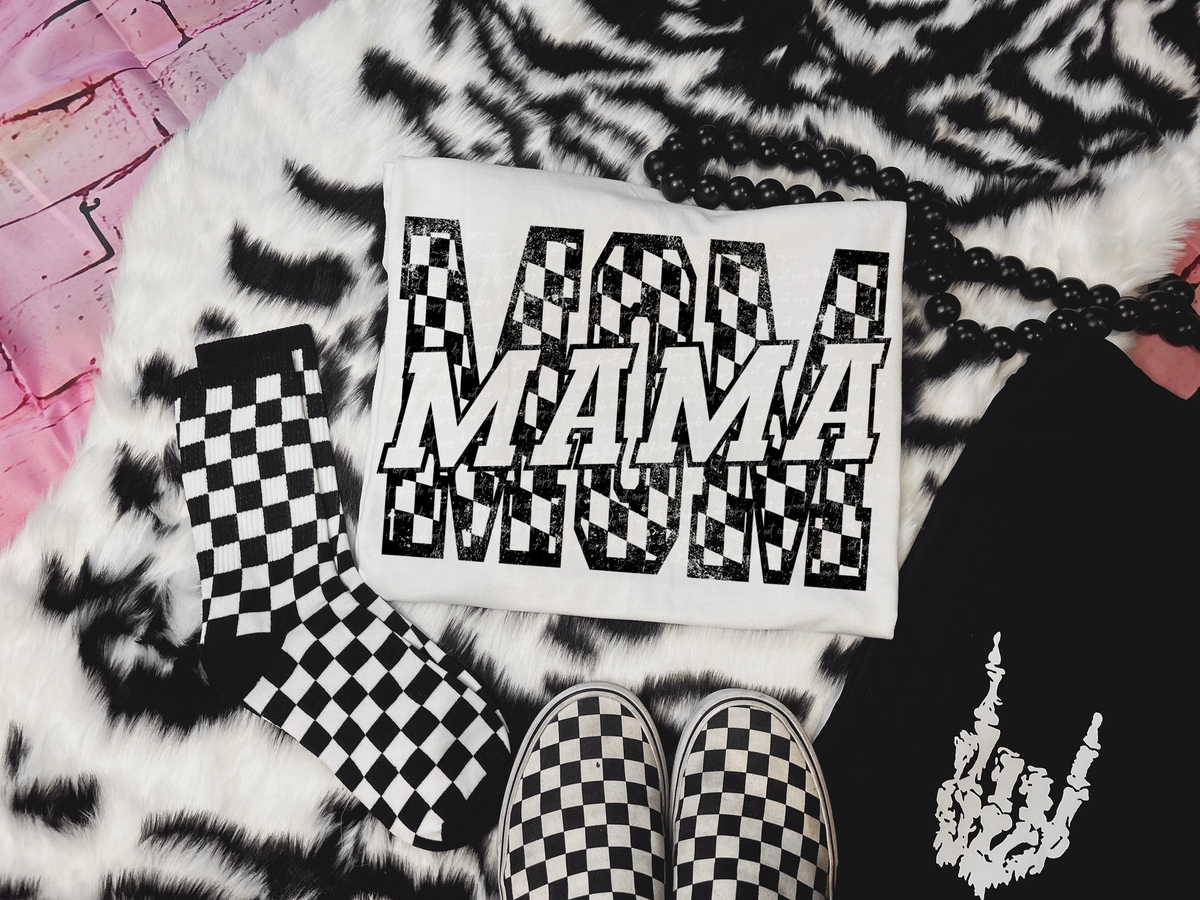Checkered Mom Mama Varsity Font Black Grunge 86297 DTF Transfer