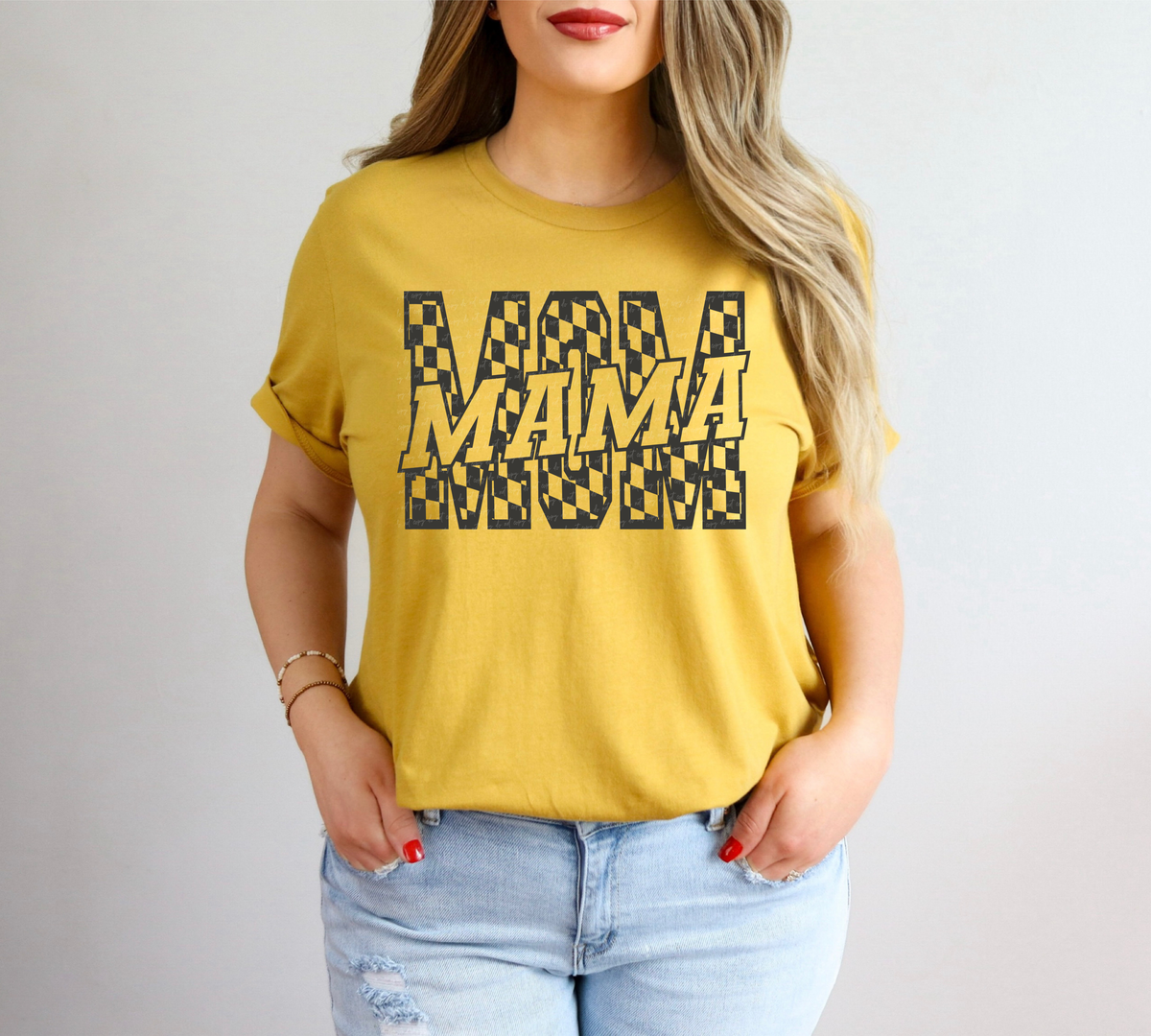 Checkered Mom Mama Varsity Font Grey 86300 DTF Transfer