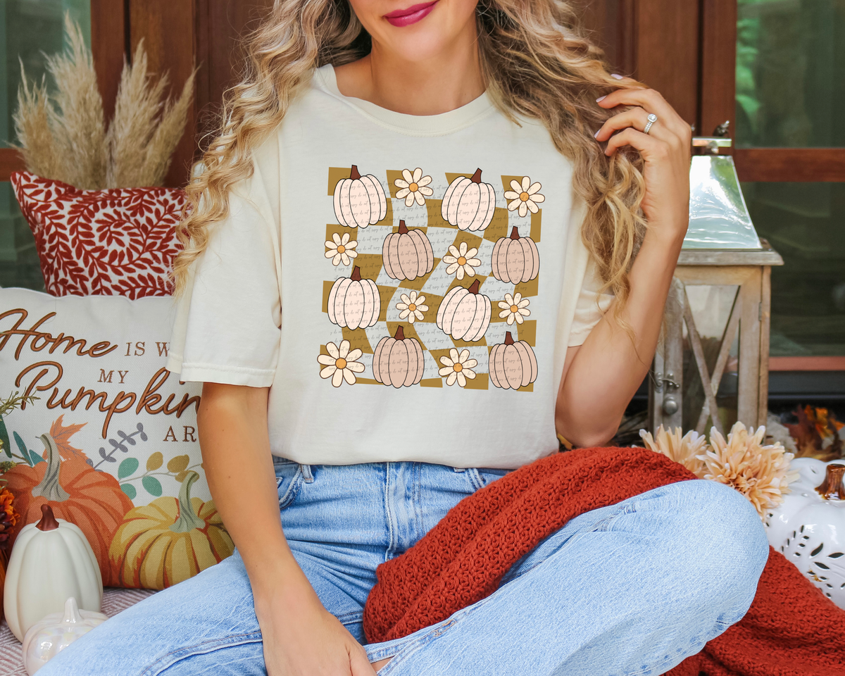 Checkered Pumpkin Daisy 69792 DTF transfer