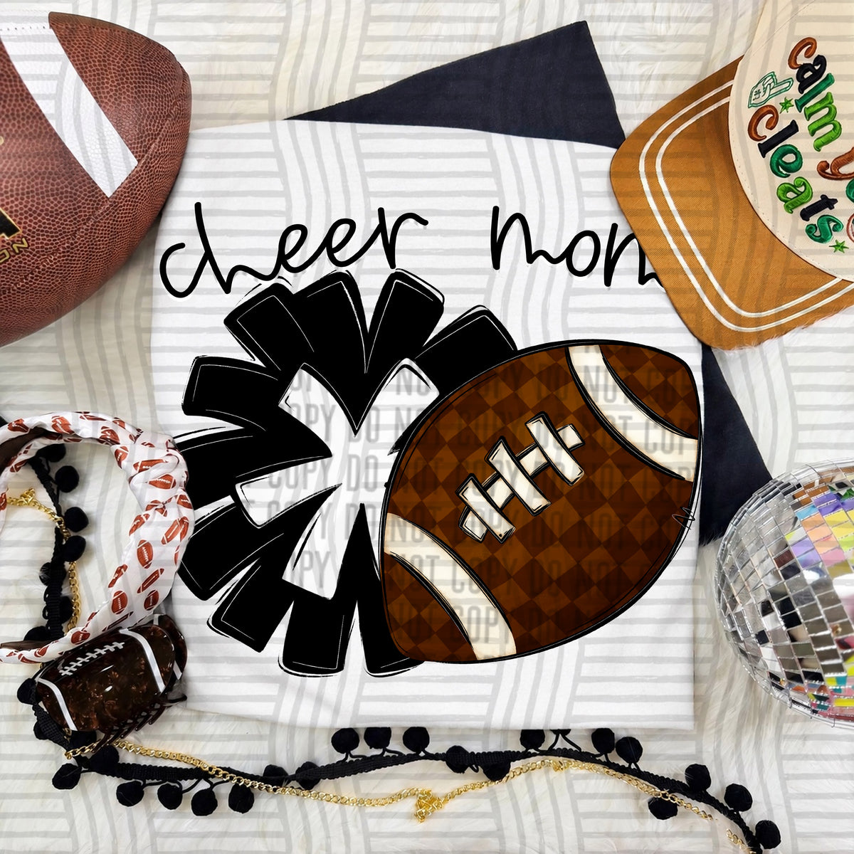 Black Cheer Mom Pom and Football (Caplinger) DTF Transfer