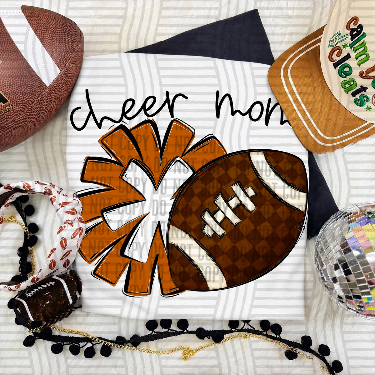Burnt Orange-Cheer Mom Pom and Football (Caplinger) DTF Transfer
