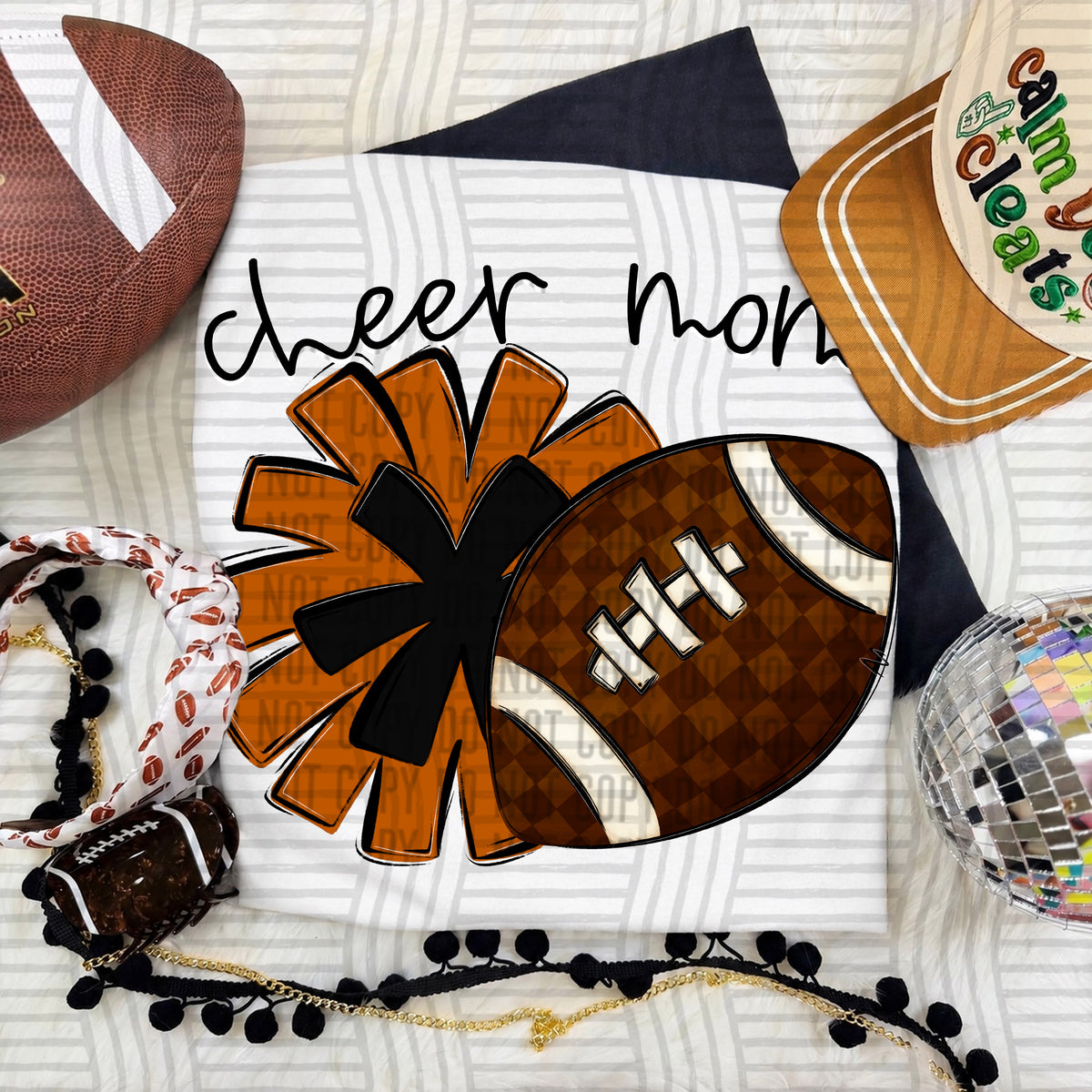 Orange Cheer Mom Pom and Football (Caplinger) DTF Transfer