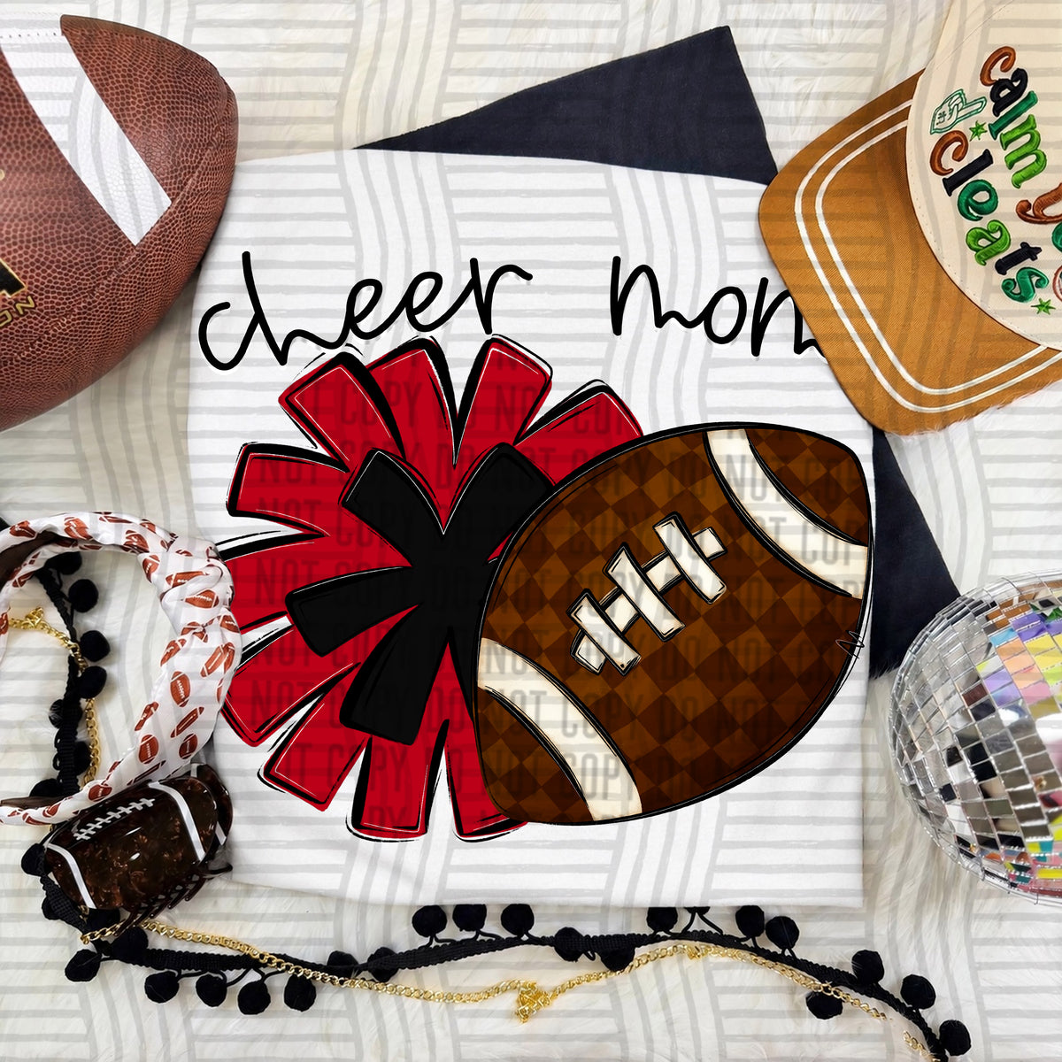 Cherry/Black Cheer Mom Pom and Football (Caplinger) DTF Transfer (Copy)