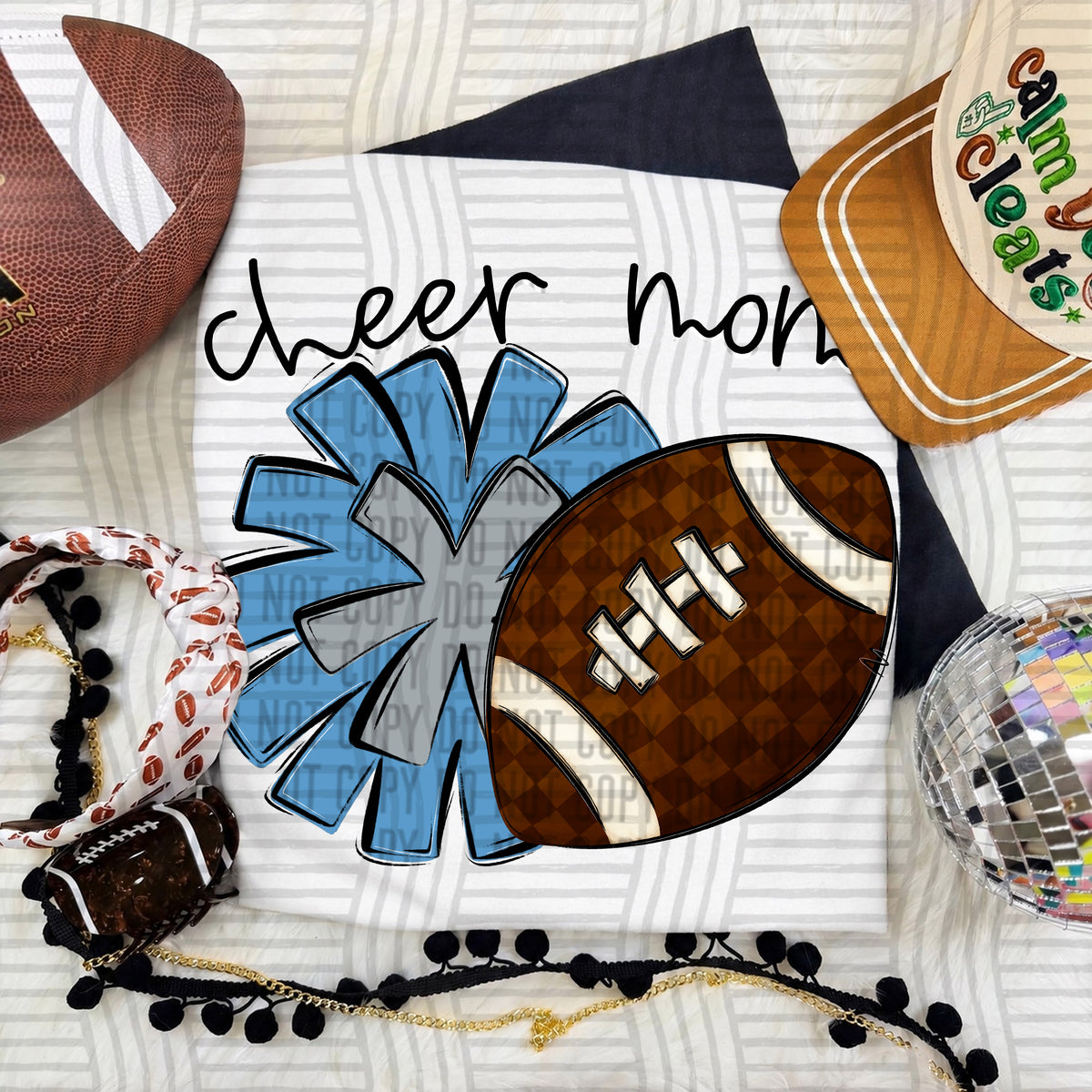 Blue/Grey Cheer Mom Pom and Football (Caplinger) DTF Transfer