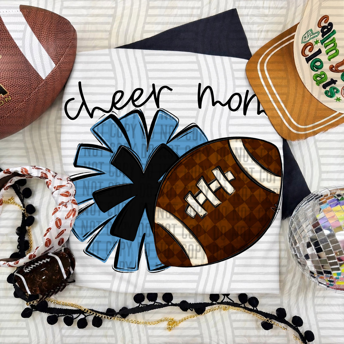 Blue/Black Cheer Mom Pom and Football (Caplinger) DTF Transfer