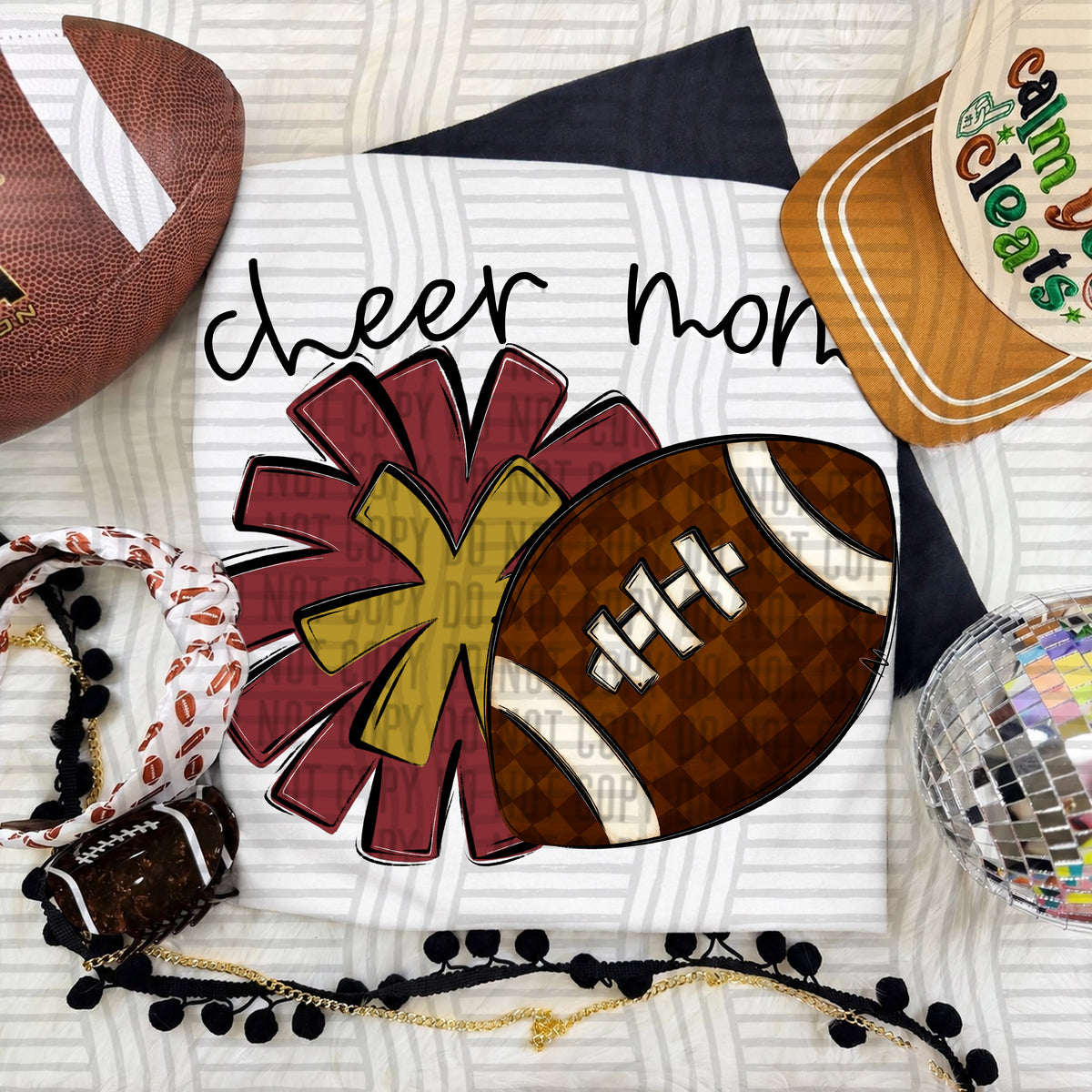 Crimson/Gold-Cheer Mom Pom and Football (Caplinger) DTF Transfer