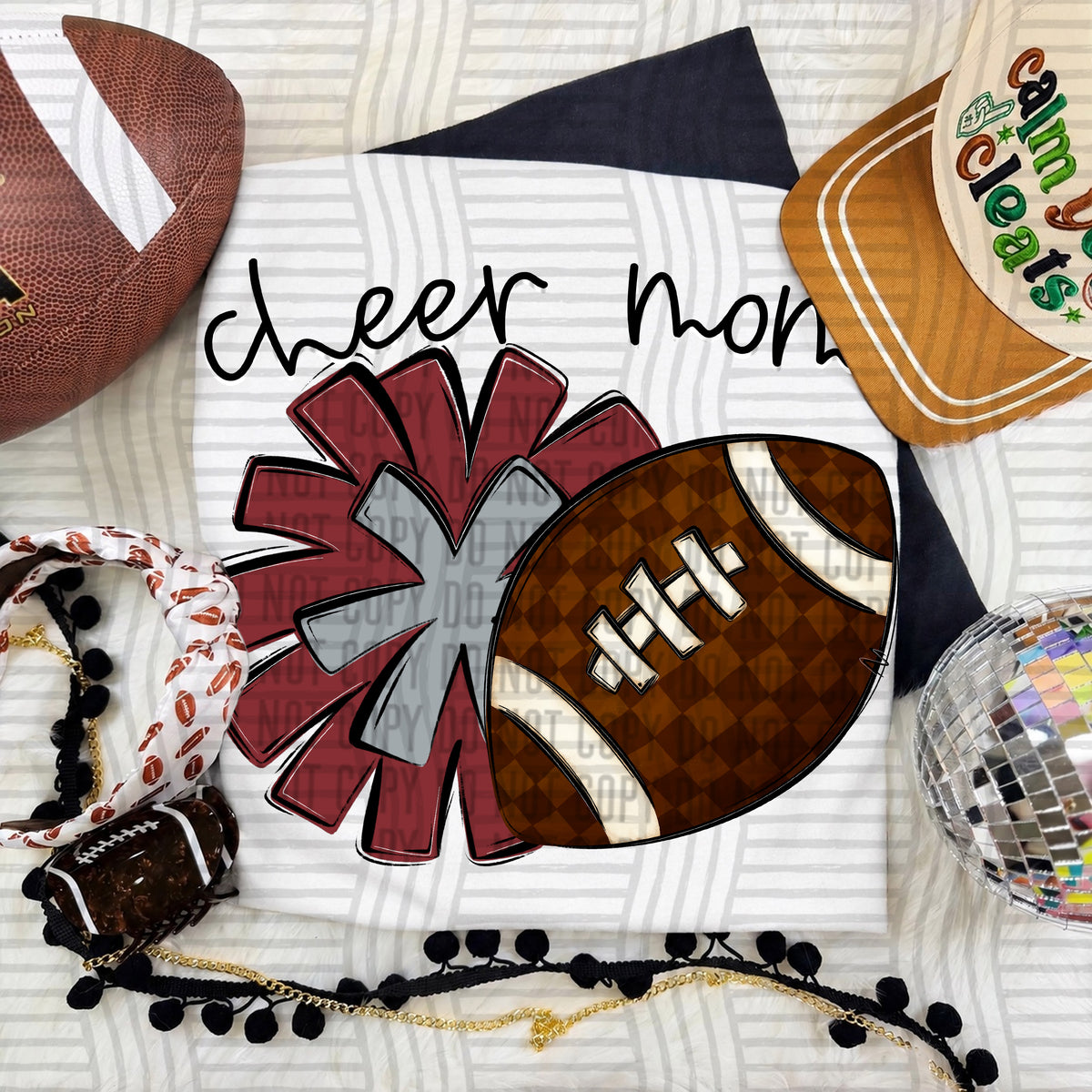 Crimson/Grey-Cheer Mom Pom and Football (Caplinger) DTF Transfer