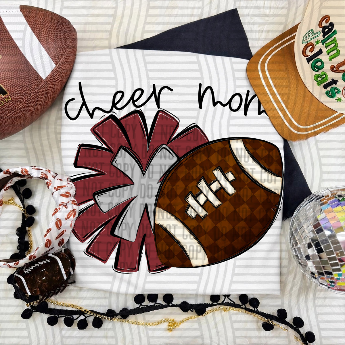 Crimson/Silver-Cheer Mom Pom and Football (Caplinger) DTF Transfer