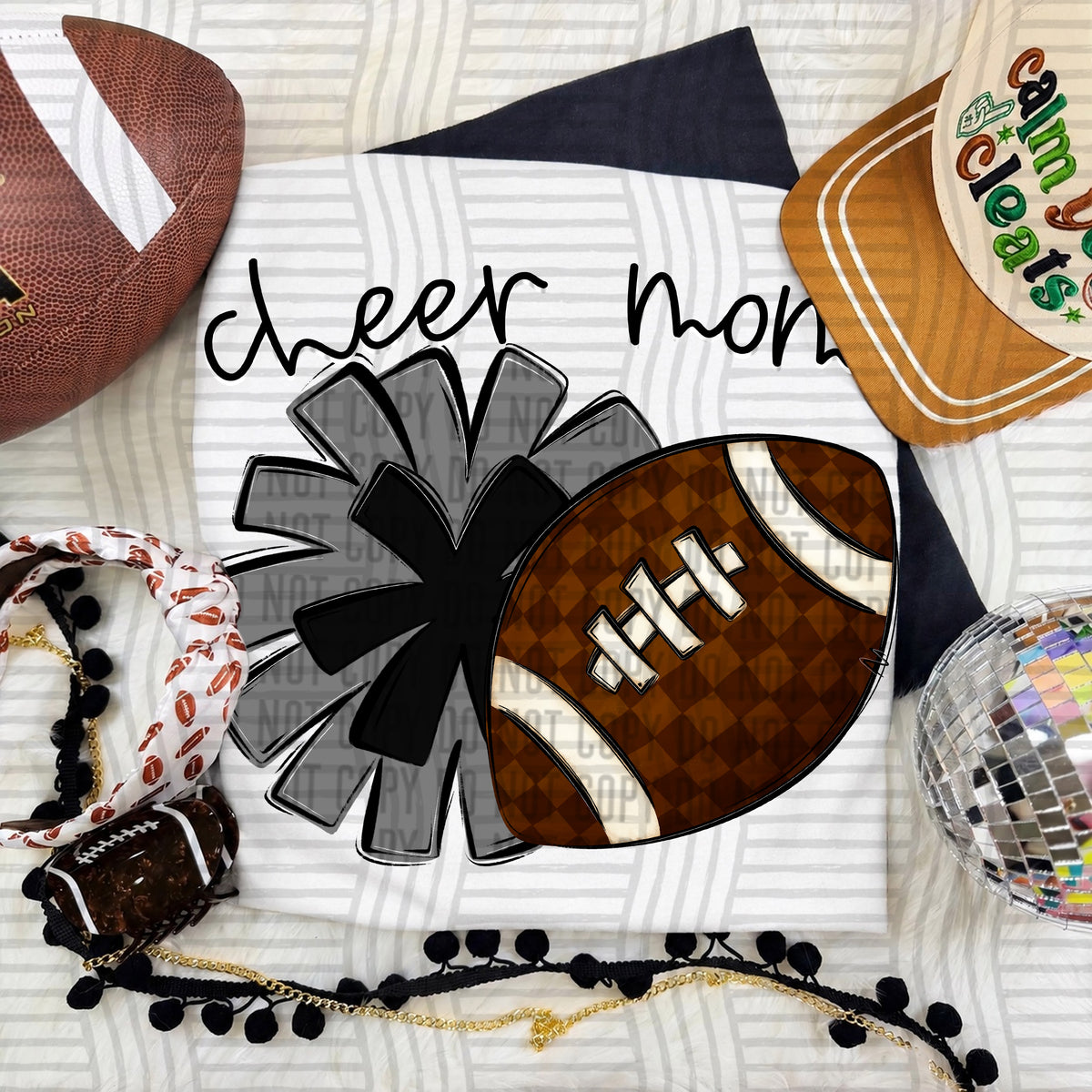 Grey/Black Cheer Mom Pom and Football (Caplinger) DTF Transfer