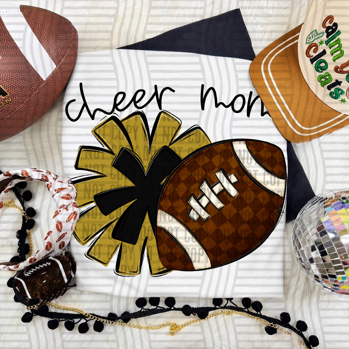 Gold/Black Cheer Mom Pom and Football (Caplinger) DTF Transfer