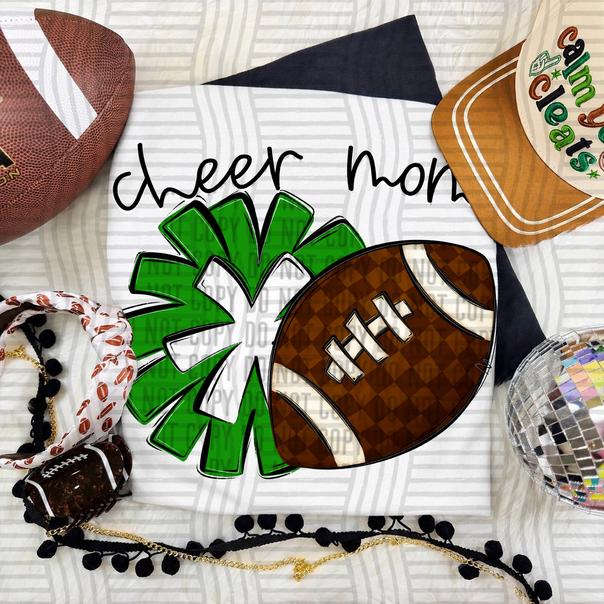 Green Cheer Mom Pom and Football (Caplinger) DTF Transfer
